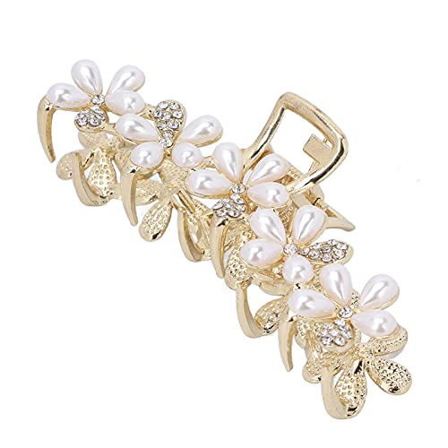 Non-Slip Hair Clamps for Women & Girls - Alloy ABS Jaw Hair Clips for Thick, Thin & Curly Hair - Durable White Pearl Hair Accessories for Styling, Salons & Everyday Use
