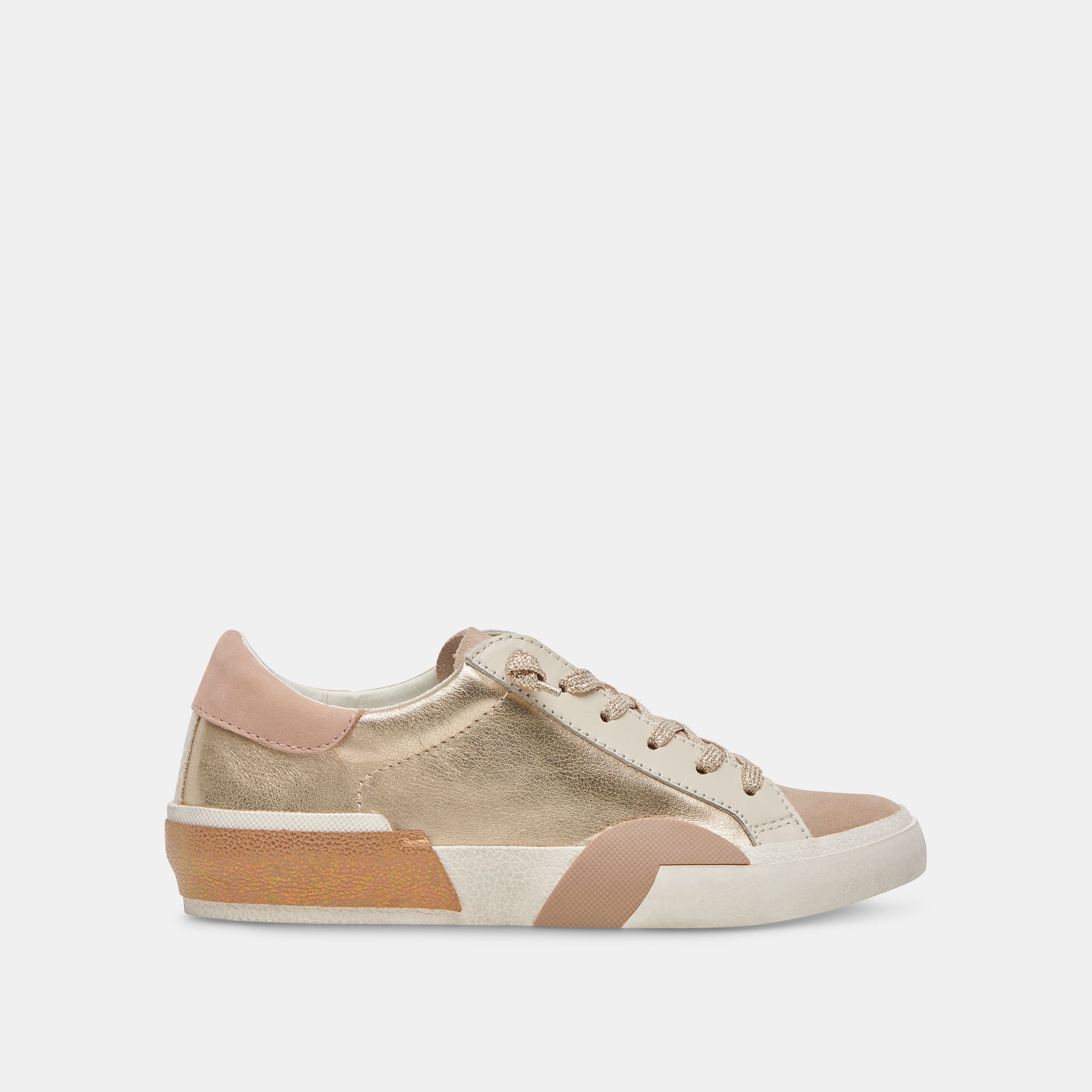 ZINA Women's Gold Leather Sneakers - Fashionable Comfortable Walking Shoes for Casual Outfits & Daily Wear