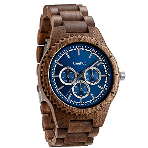 Premium Zebrawood Wooden Watch for Men - Adjustable Band & Stainless Steel Clasp - Japanese Quartz Analog Watch with Day-Date Display - Eco-Friendly Wooden Wristwatch - Perfect Gift for Birthday, Anniversary & Father's Day - Ideal for Business, Casual & Outdoor Wear
