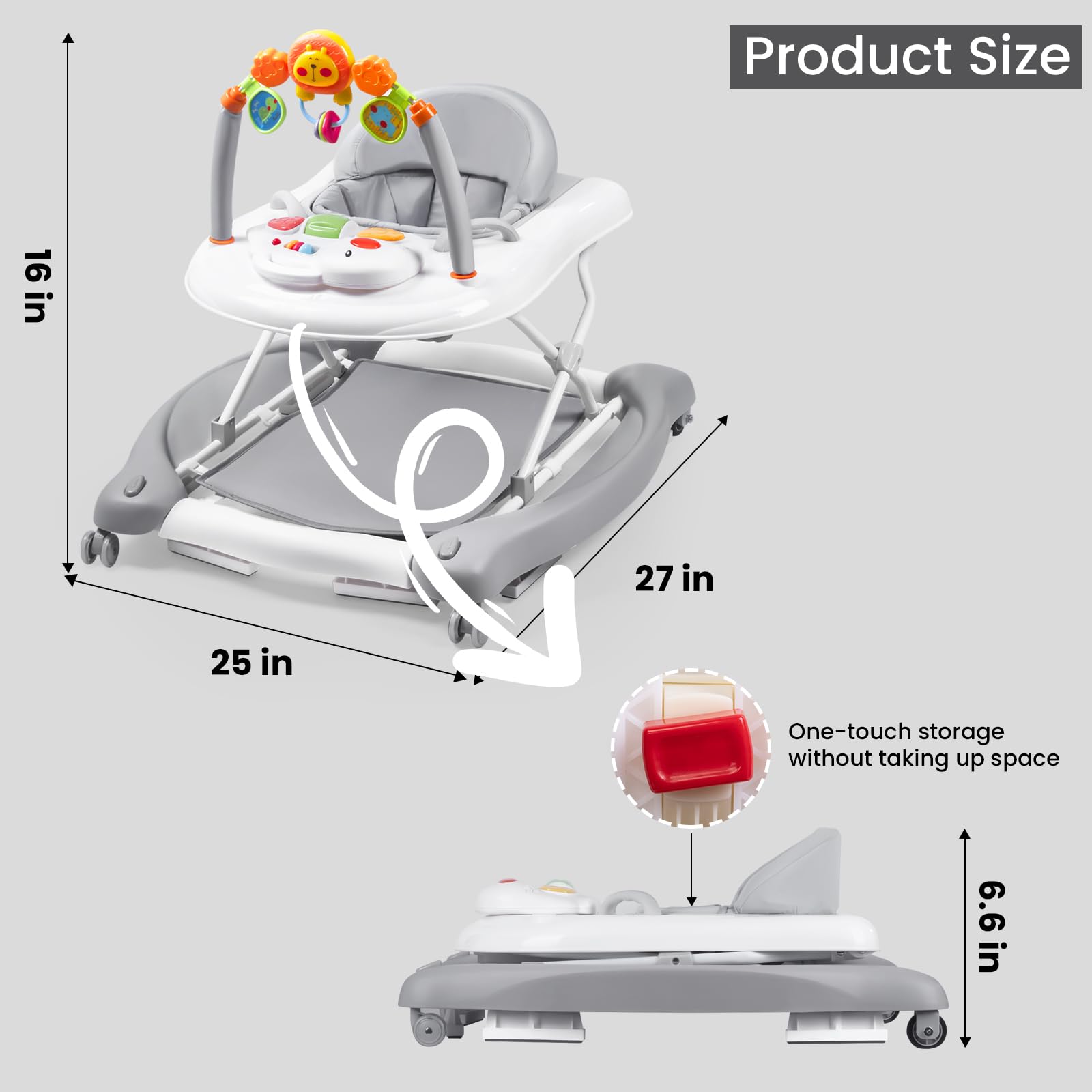 5-in-1 Baby Walker for Boys & Girls 6-18 Months - Adjustable Foldable Activity Walker with Bouncer, Removable Footrest, Feeding Tray & Music Toys - Perfect for Learning to Walk, Playtime & Mealtime at Home or Daycare