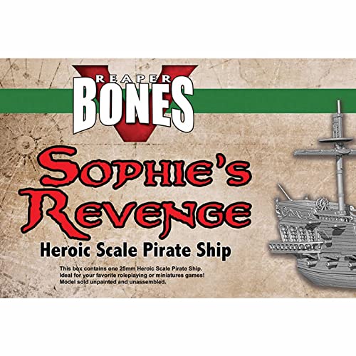 Sophie's Revenge Pirate Ship Miniature - 25mm Heroic Scale Figure - Dark Heaven Bones Reaper Miniatures - 16 Inch Collectible Model - Perfect for Tabletop RPG, D&D, War Gaming and Display