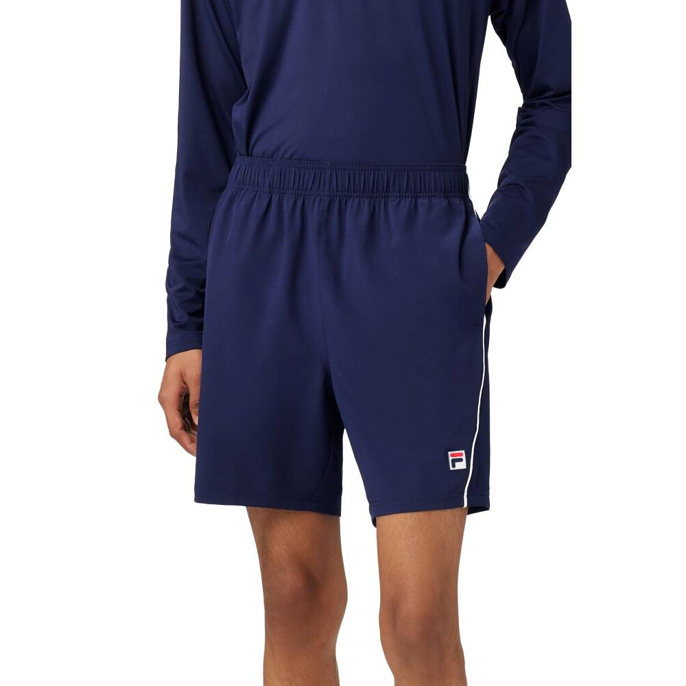 FILA Men's Piped Stretch Woven Shorts - Comfortable Athletic Casual Shorts for Men in Navy/White | Perfect for Gym, Running & Summer Outfits