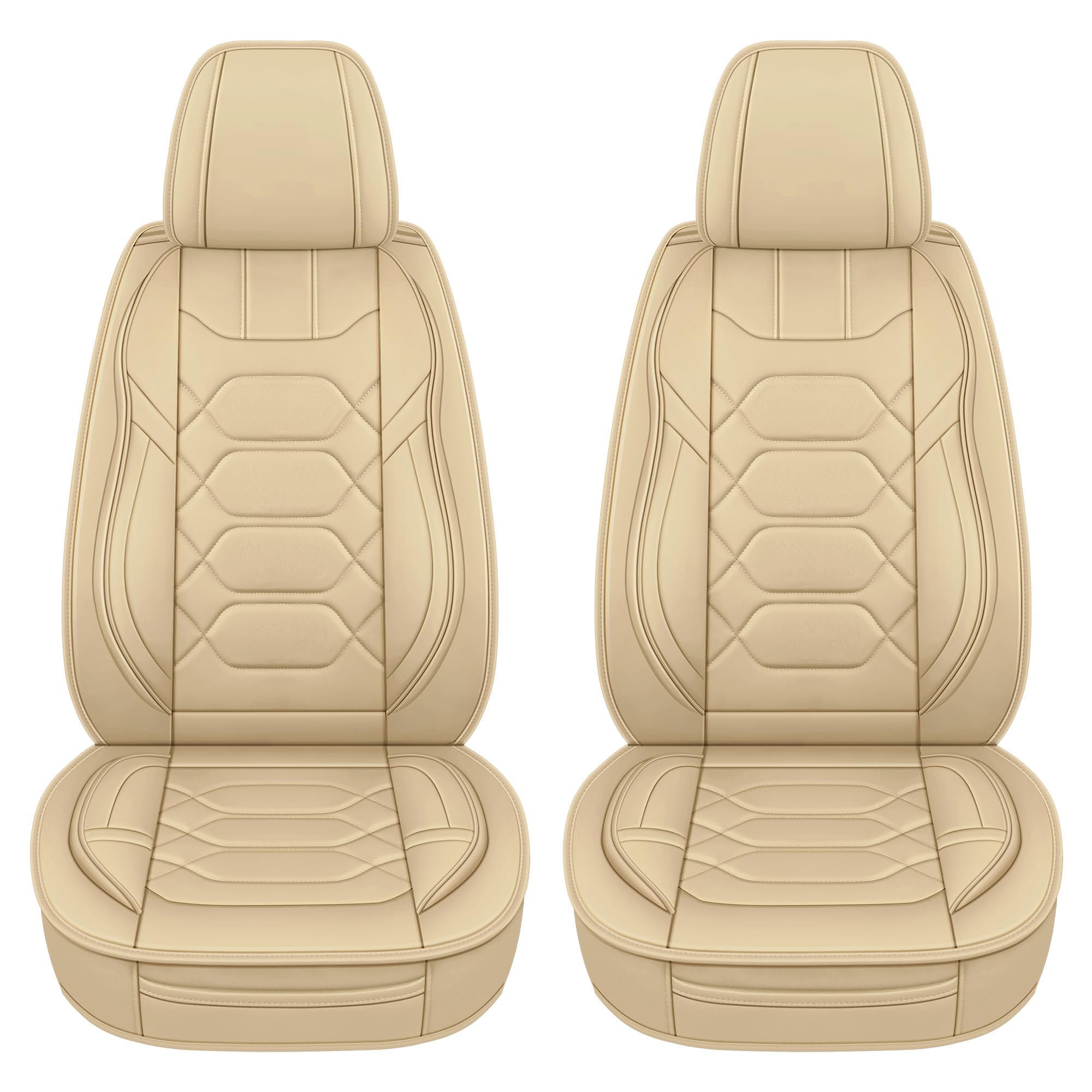 Premium Waterproof Faux Leather Car Seat Covers Front Pair - Breathable Non-Slip Universal Fit for Most Sedans, Trucks & SUVs | Perfect for Daily Commute, Road Trips & Family Travel (Beige)
