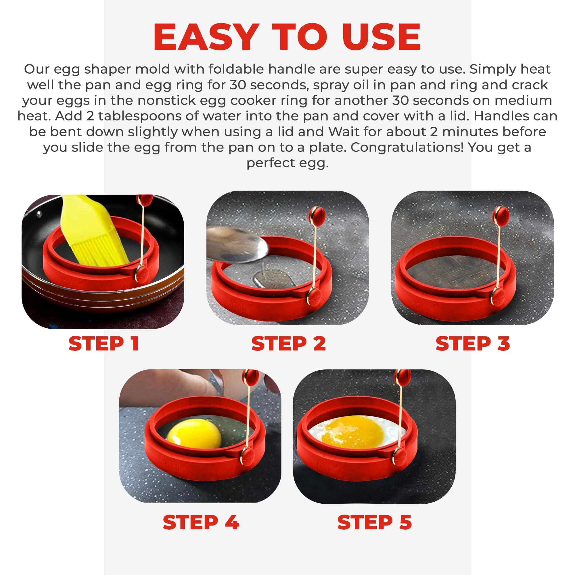 **4 Inch Nonstick Silicone Egg Ring - Blue Round Pancake Mold for Breakfast Sandwiches, Omelets, Burgers & More (Pack of 4) | Includes Free e-Book | Perfect for Home Cooking, Meal Prep & Camping**