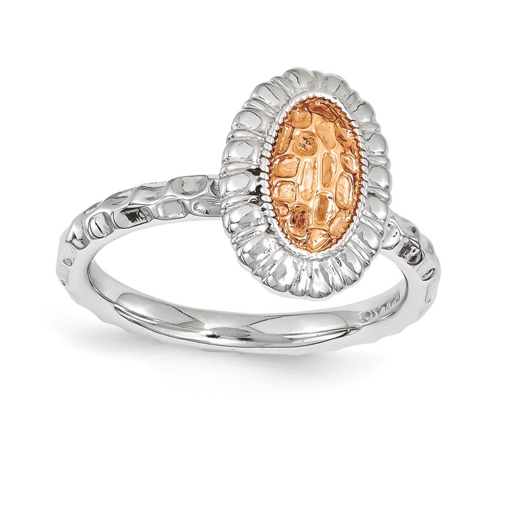 Sterling Silver Rose Gold-Plated Oval Ring - Size 7 for Women, Elegant Jewelry Gift for Anniversary, Valentine's Day & Special Occasions