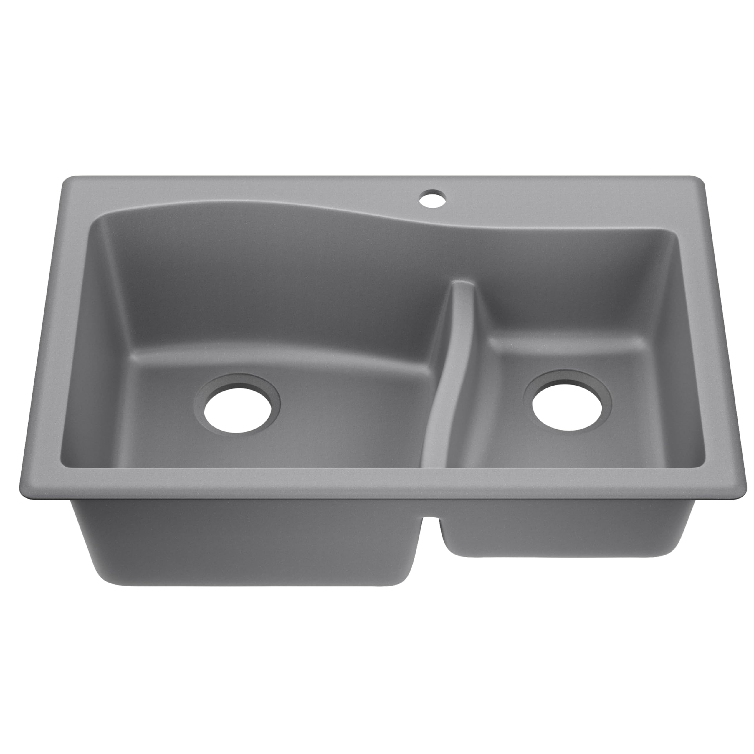 KRAUS Quarza 33-inch Drop-In/Undermount 60/40 Double Bowl Granite Composite Kitchen Sink in Gray - Durable & Stylish for Modern Kitchens, Perfect for Meal Prep and Cleanup (Model KGD-442GREY)