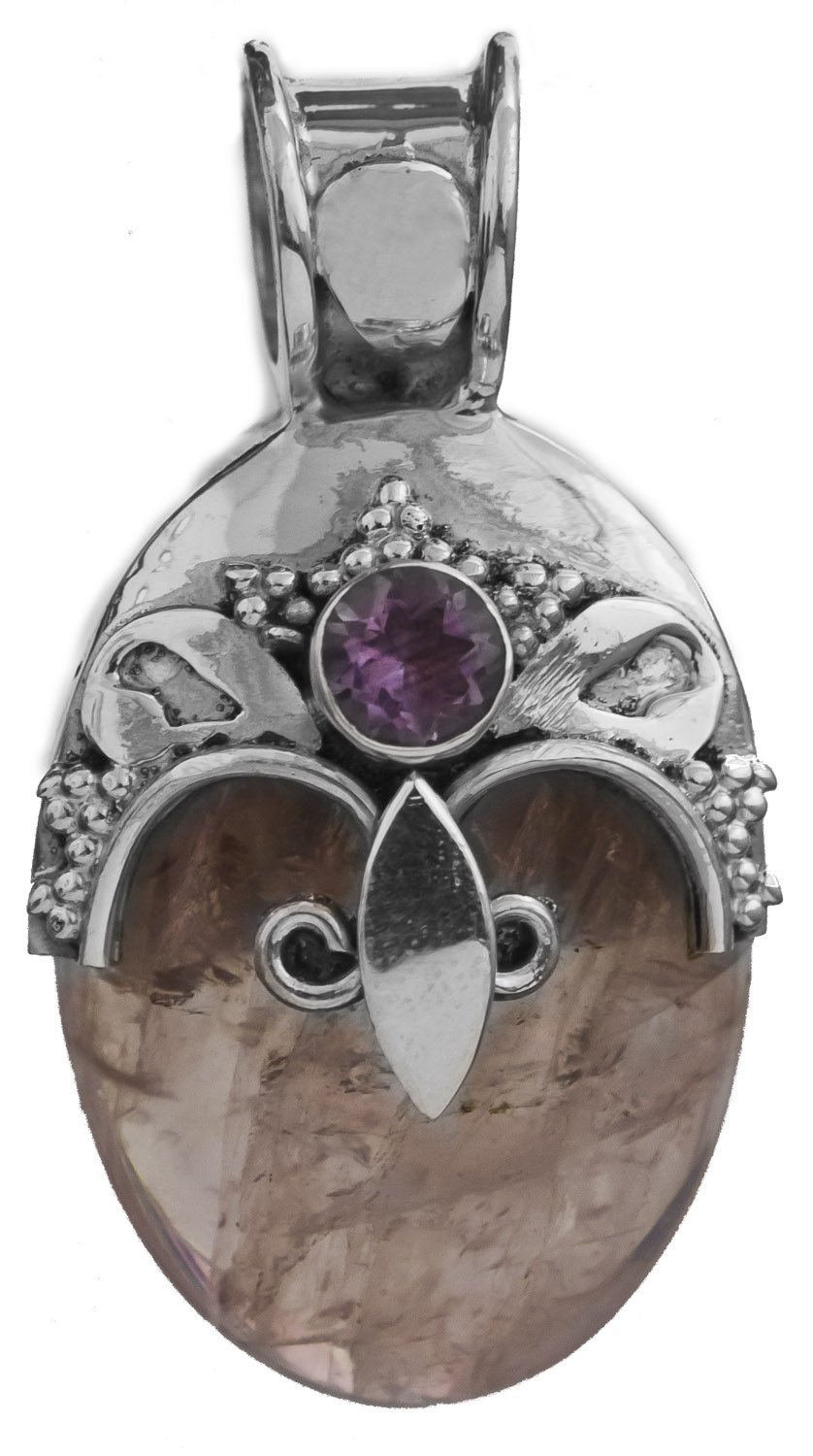 Rose Quartz & Amethyst Sterling Silver Pendant Necklace - Healing Crystal Jewelry for Women, Spiritual Gift for Meditation & Energy Balance