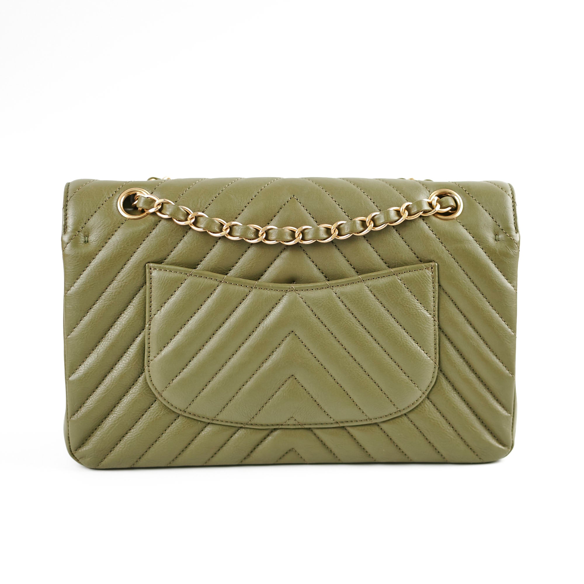 Chanel Chevron M/L Classic Flap Bag in Khaki - Luxury Designer Handbag for Women | Perfect for Work, Evening Events & Special Occasions