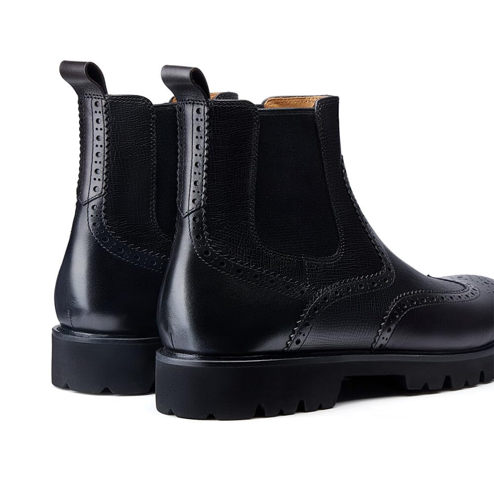 Jepsengord Men's Genuine Leather Chelsea Boots - Wingtip Brogue Dress Boots for Business & Casual Wear | Waterproof Ankle Boots for Office, Wedding & Outdoor Activities