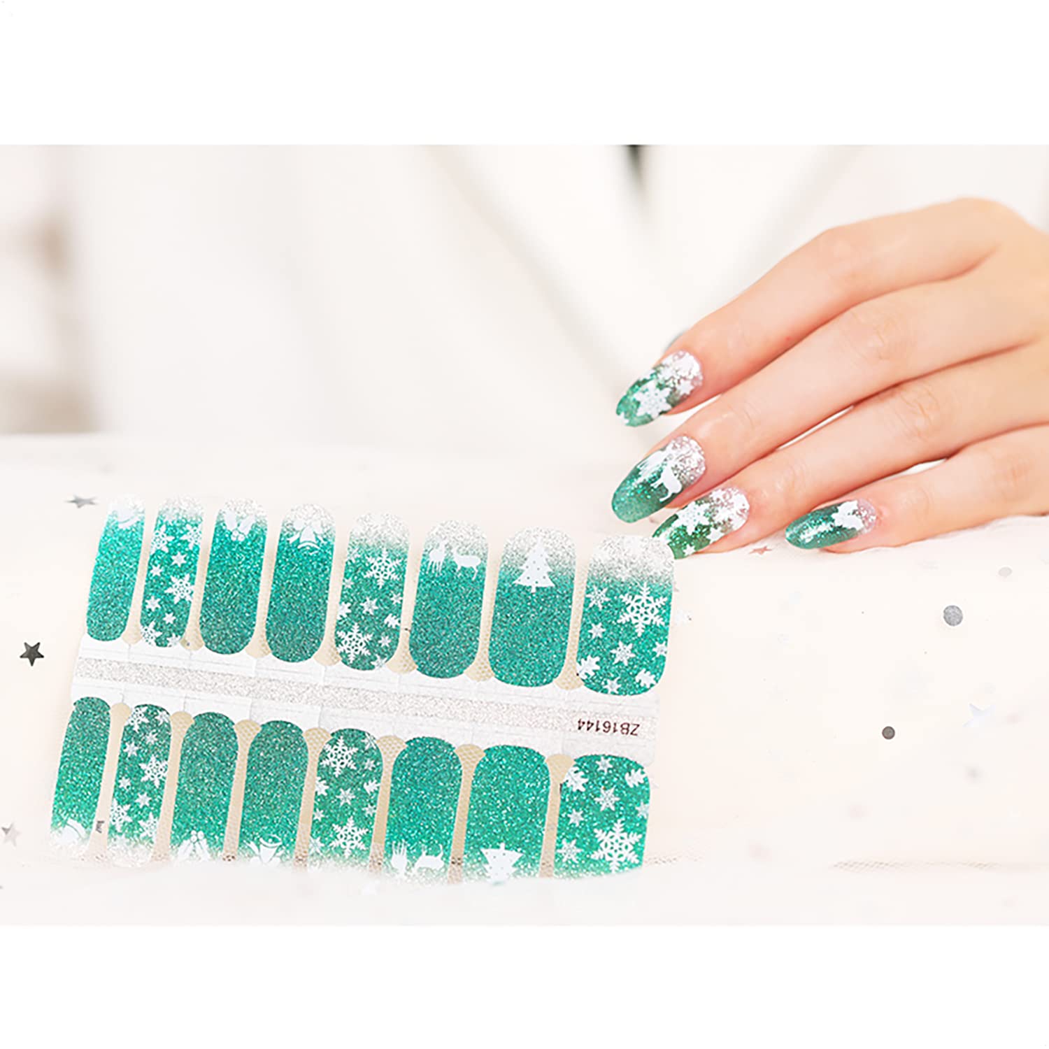 DANNEASY Christmas Nail Polish Strips - 5 Sheets Glitter Nail Stickers, Self-Adhesive Nail Wraps with Nail File for Women | Perfect for Holiday Parties, Gift Giving & DIY Nail Art