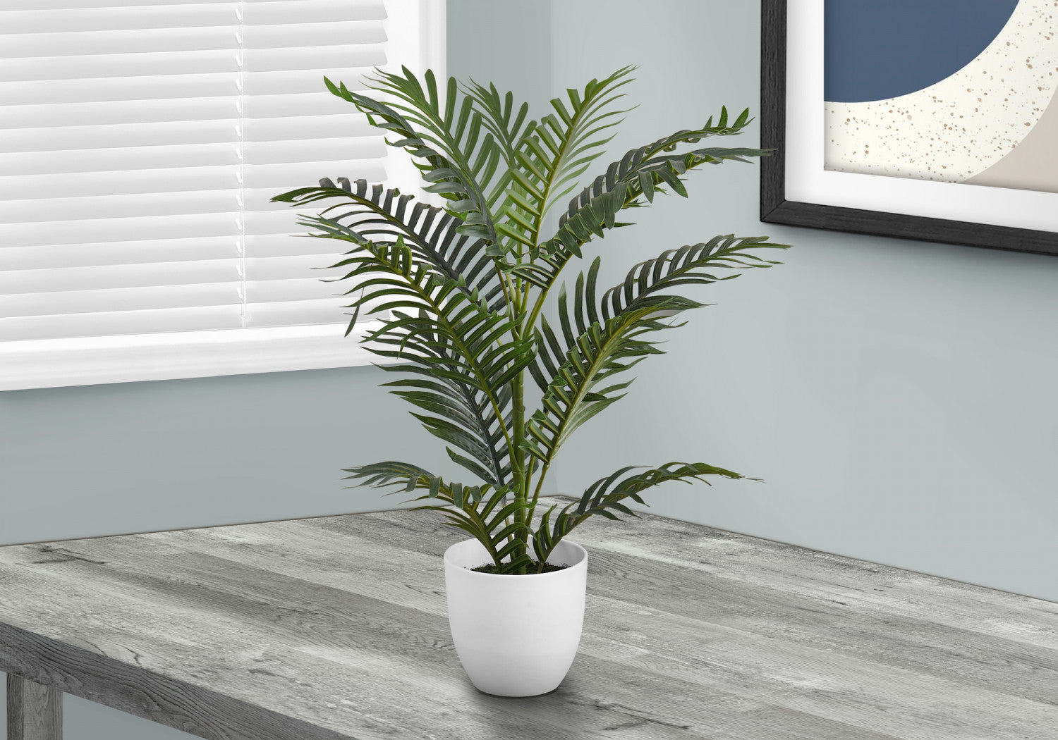 28 Inch Artificial Palm Tree with 6 White Pots - Indoor/Outdoor Fake Plant for Home, Office, Patio Decor - Perfect for Living Room, Balcony & Garden Decorations
