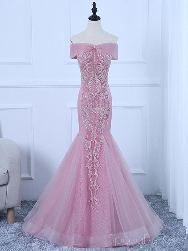 Elegant Pink Off Shoulder Lace Beaded Mermaid Long Evening Prom Dress for Women - Perfect for Formal Parties, Homecoming, and Special Occasions