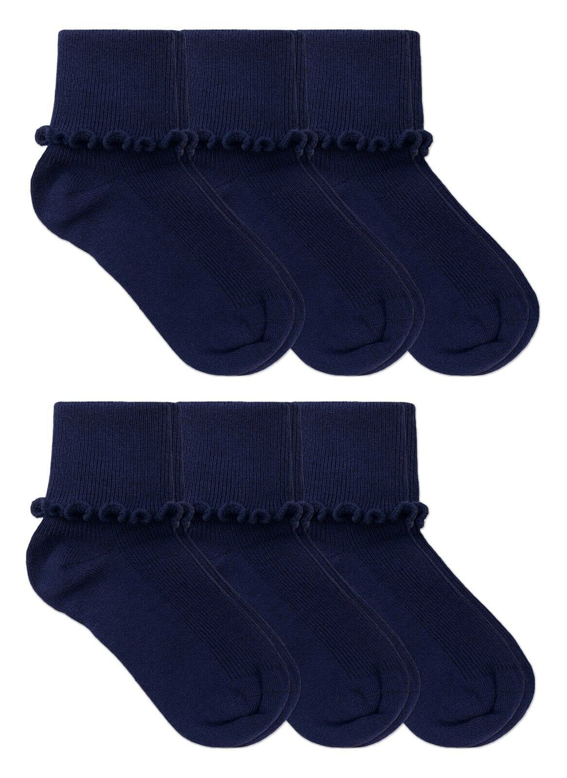 Jefferies Girls Seamless Ruffle Cotton Crew Socks 6-Pack - Soft School Socks for Everyday Wear, Playtime & Outfits