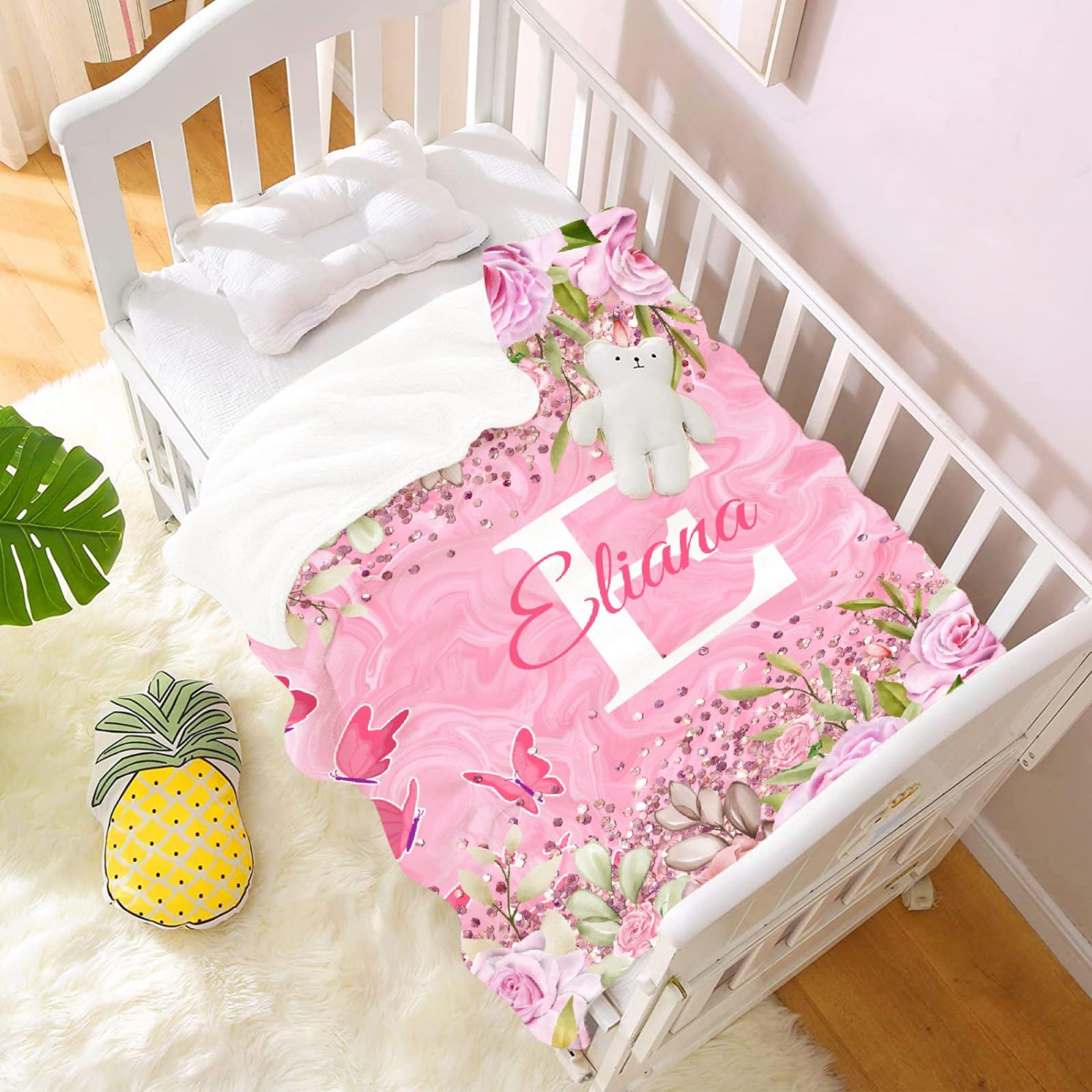 Personalized Baby Blankets for Girls & Boys - Custom Name Baby Blanket Gift | Soft Pink Butterfly Fleece Throw for Newborns | Nursery Bedding, Baby Shower Gift, Cozy Family Cuddle Time