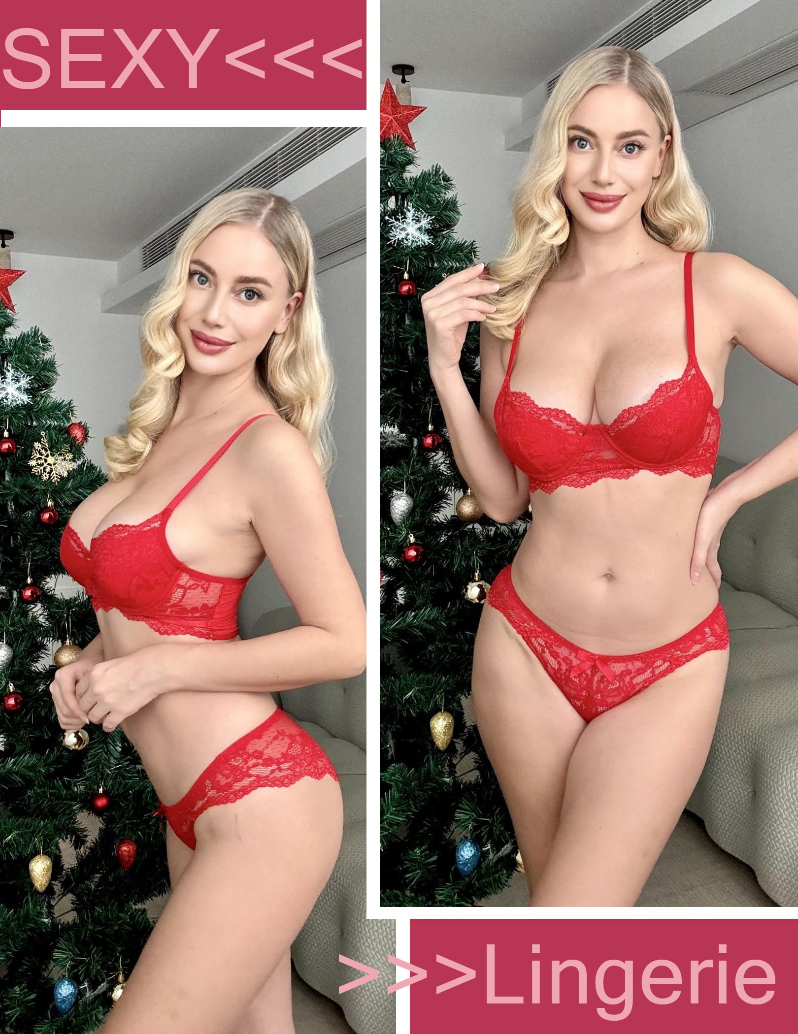 Avidlove Women's Lace Strappy Bralette & Panty Set - 2 Piece Lingerie Outfit with V-Neck Design | Sexy Underwear for Date Night, Boudoir Photography & Special Occasions