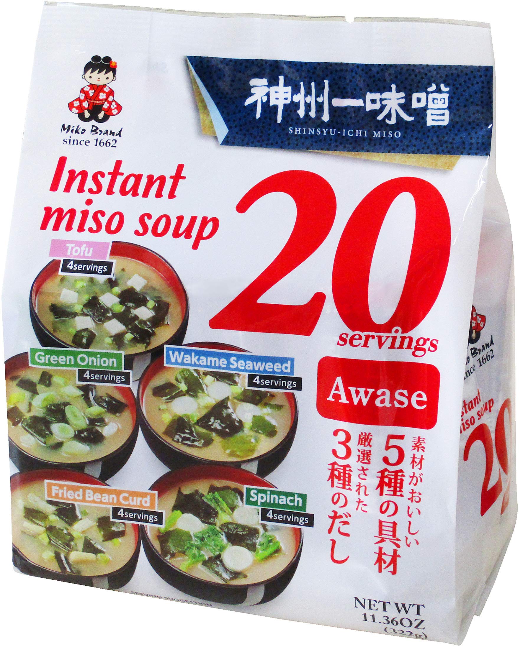 Premium Miko Brand Awase Miso Soup - 20 Piece Value Pack (11.36 oz) | Authentic Japanese Flavor for Ramen, Hot Pot & Home Cooking
