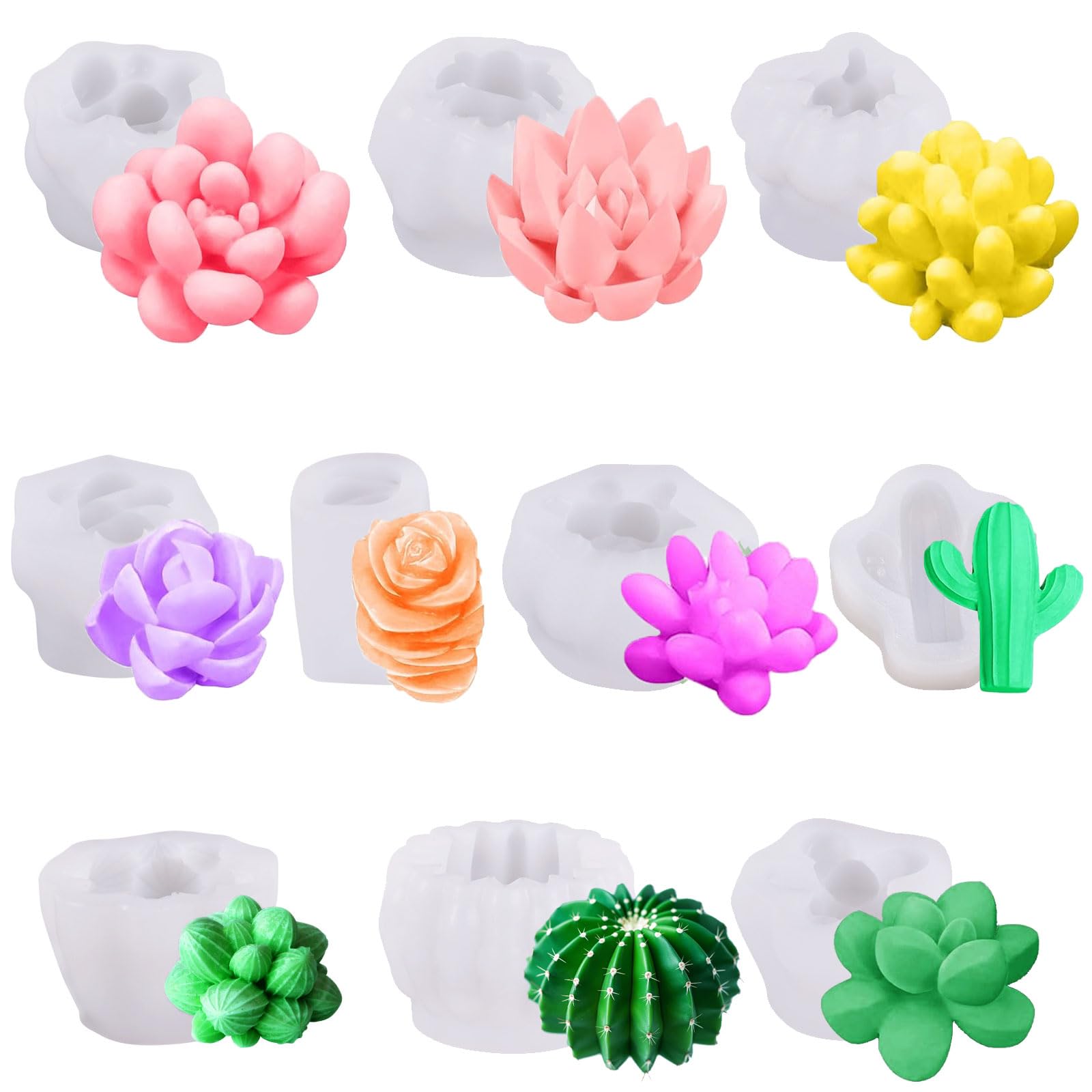 Palksky 10 Pcs Silicone Succulent Molds - 3D Cactus Candle & Epoxy Resin Molds for DIY Wax Melts, Soap Making, Christmas Crafts - Perfect for Home Decor, Wedding Favors & Gift Making