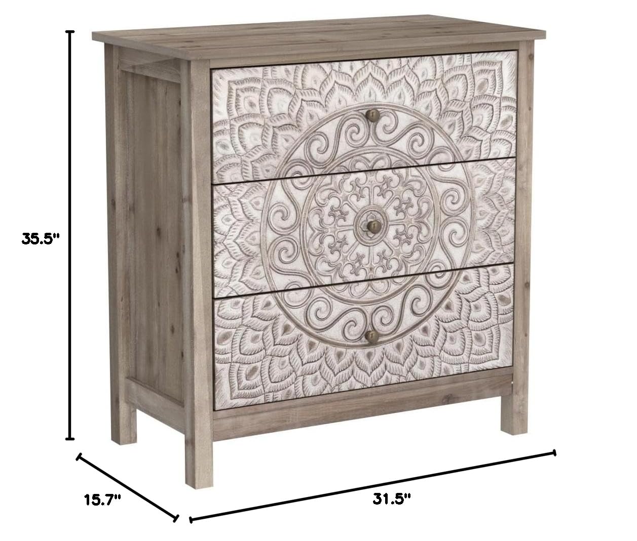PHI VILLA Rustic Farmhouse Accent Cabinet with 3 Drawers - Entryway Storage Chest, Dresser for Bedroom, Living Room & Hallway Organization | Solid Wood Chest of Drawers for Home Decor