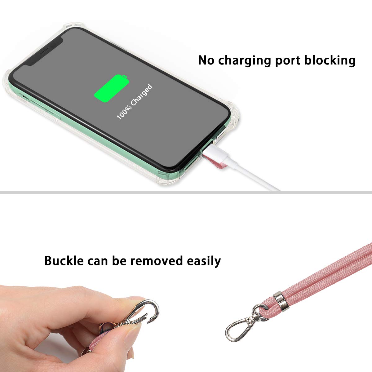 Takyu Adjustable Cell Phone Lanyard Neck Strap - Universal Crossbody Phone Holder for iPhone, Samsung & Most Smartphones - Soft Polyester Strap (Pink) - Perfect for Work, Travel & Outdoor Activities
