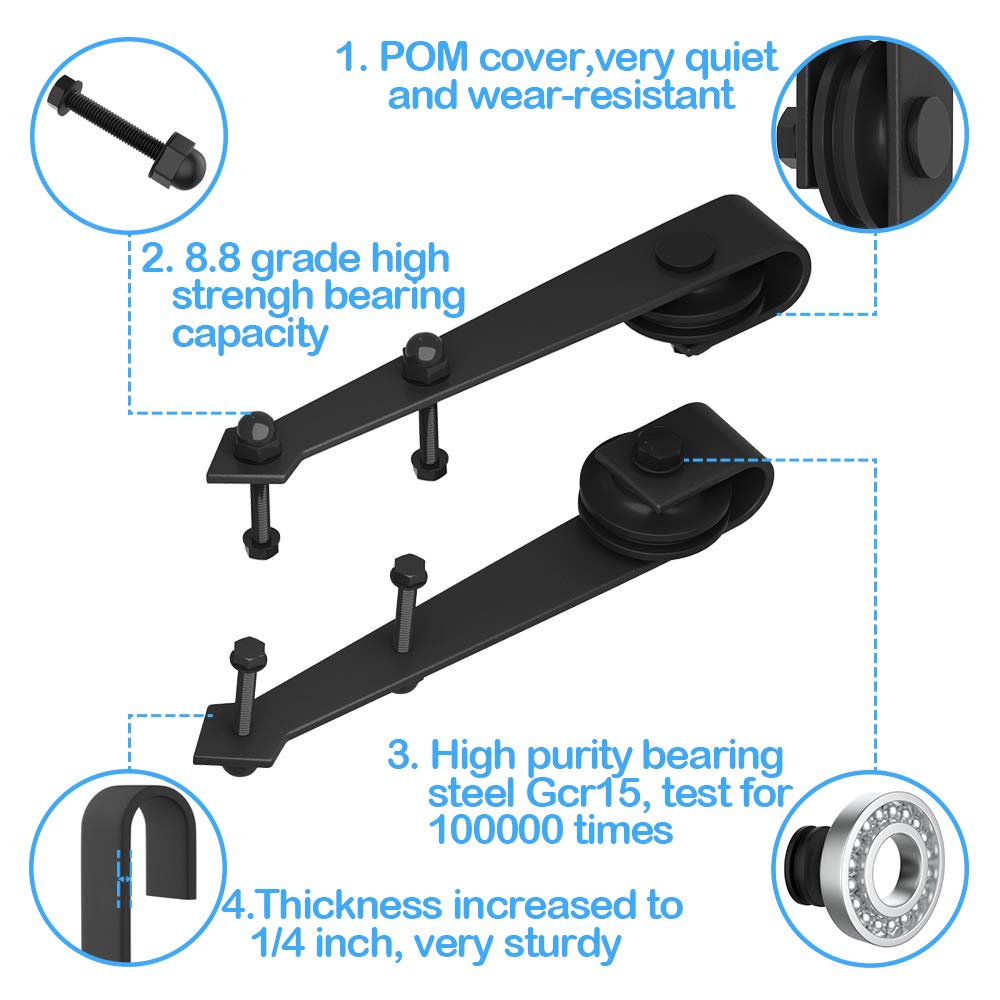 ZEKOO 12FT Double Bypass Barn Door Hardware Kit - Black Roller Hanger for Double Wooden Doors | Heavy Duty Sliding Track System | Perfect for Bedroom, Closet & Farmhouse Style Home Décor
