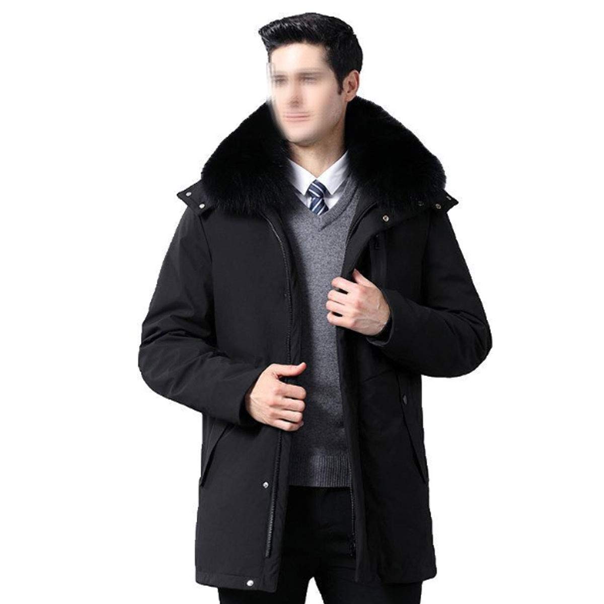 Men's Winter Padded Parka Jacket with Hood - Warm Duck Down Coat for Cold Weather - Black (Size XXXXL) - Ideal for Outdoor Activities, Skiing, and Daily Winter Wear