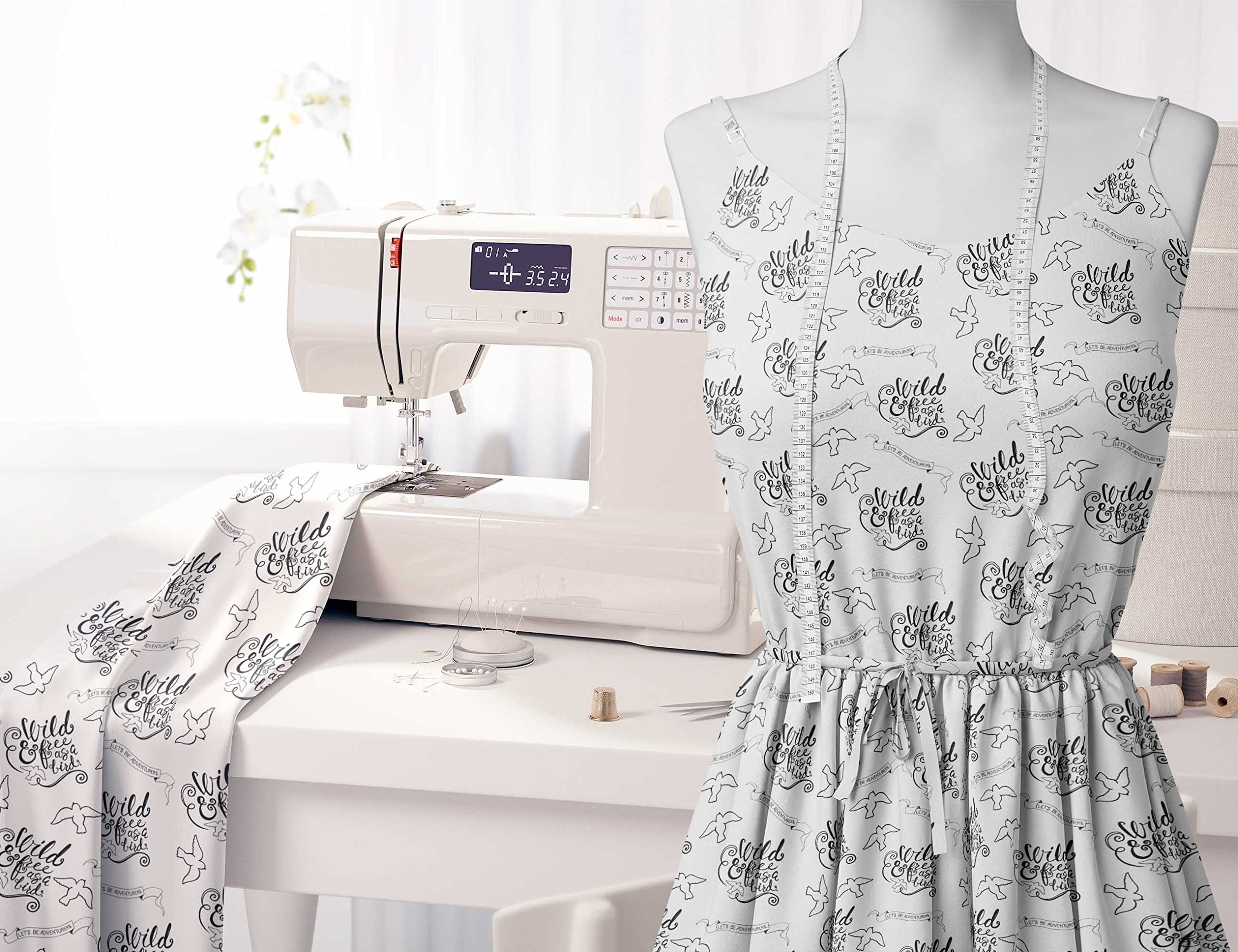 Soimoi Moss Georgette White Fabric by The Yard - 42 Inch Wide Textured Bird Tribal Print Fabric for DIY Dresses, Curtains & Home Decor - Lightweight Flowy Material for Sewing Projects & Bohemian Fashion