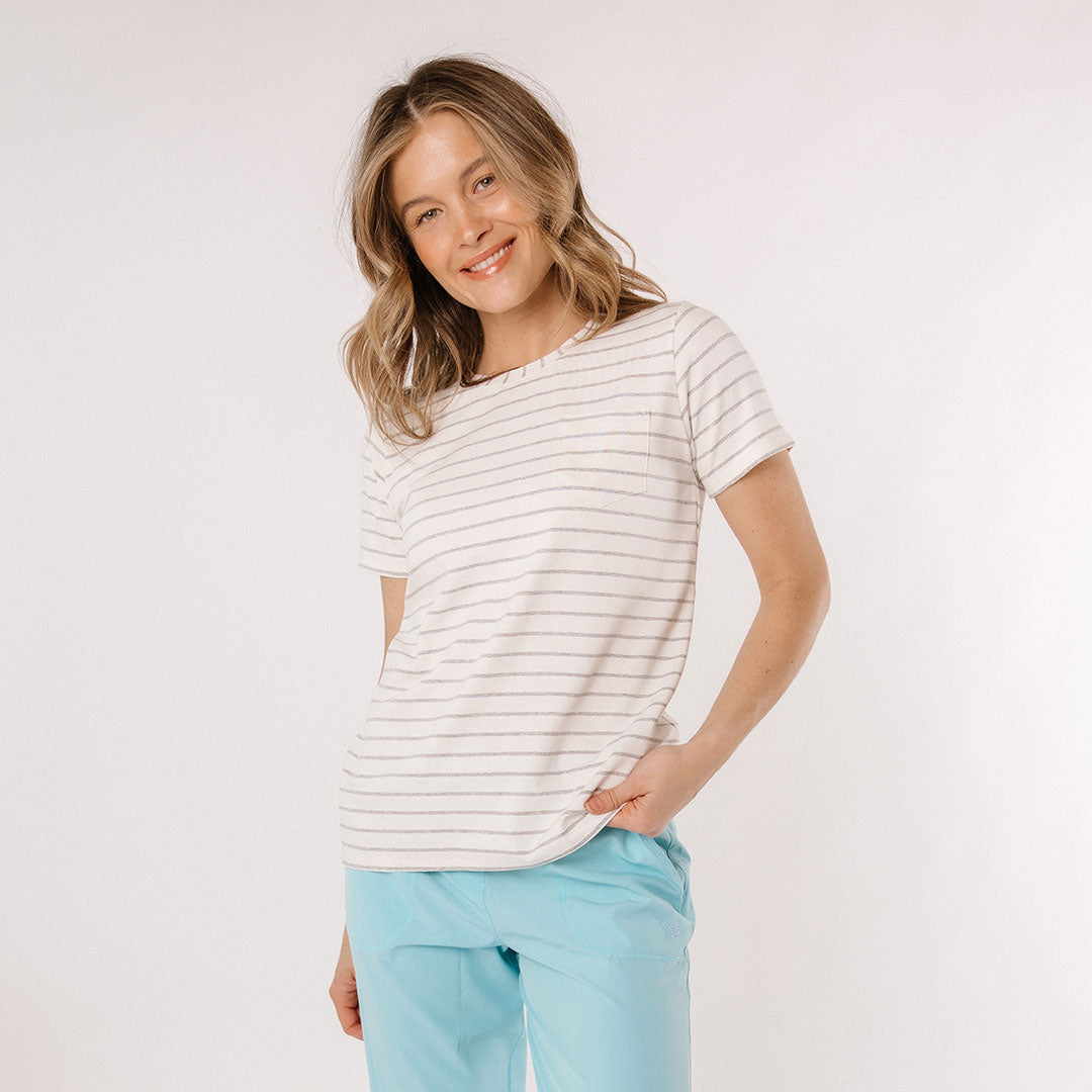 Basic Tee - Grey Venice Stripe Cotton T-Shirt for Men & Women | Casual Everyday Wear & Layering Essential