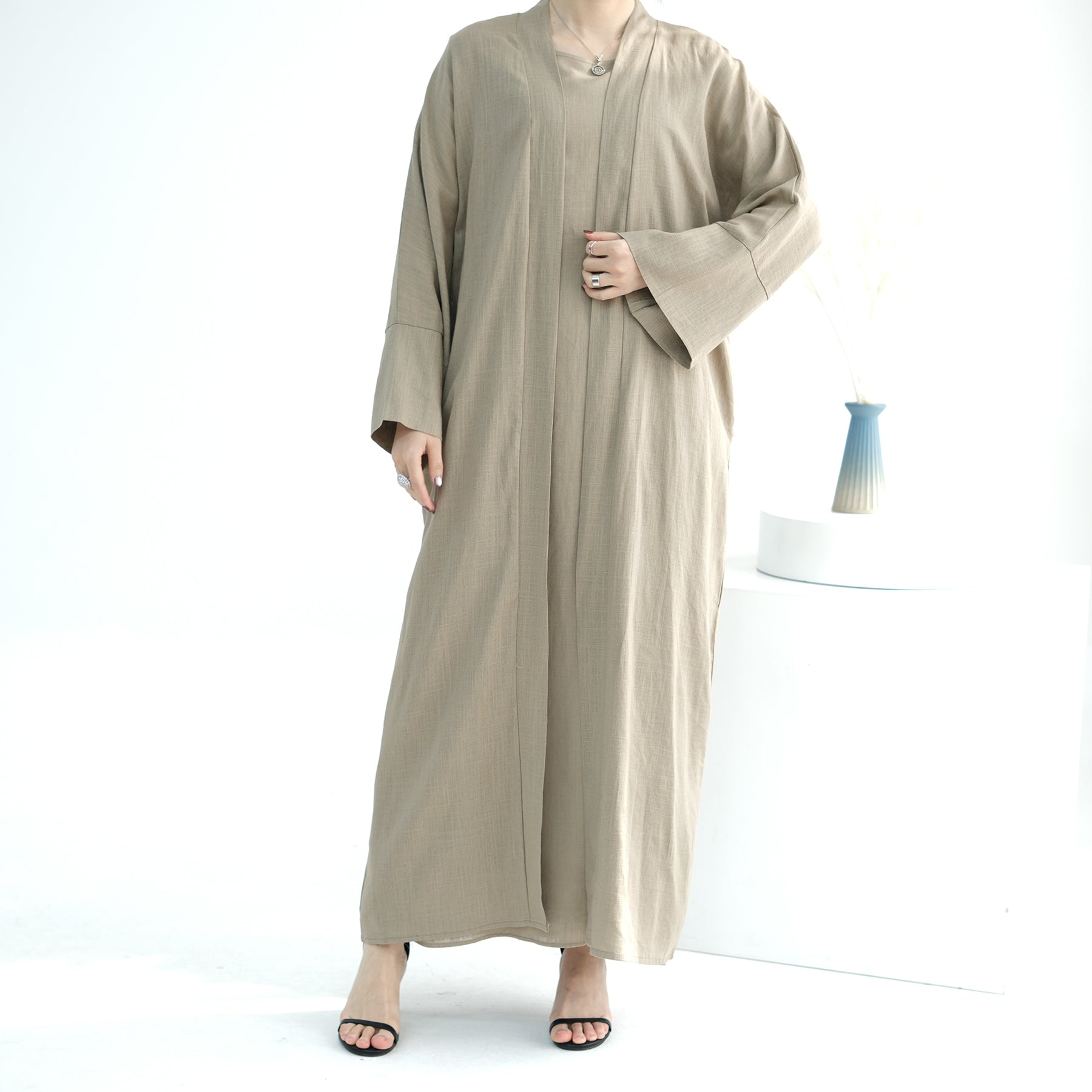 Aviella Women's Linen Pajama Set - Soft Breathable Sleepwear Lounge Outfit in Khaki | Perfect for Summer Nights, Relaxing at Home & Vacation Comfort