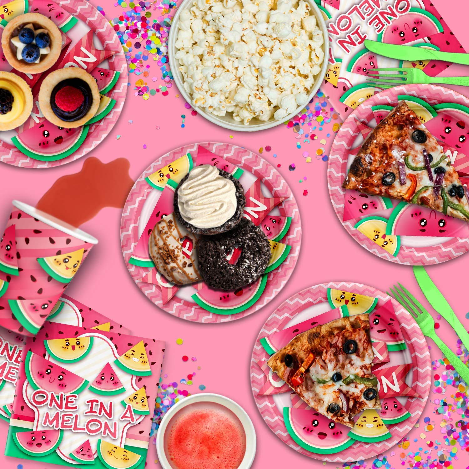 One in a Melon 1st Birthday Party Supplies Set - 16-Piece Tableware Kit with Plates, Napkins & Cups for Baby's First Birthday Celebration - Perfect for Summer Parties, Watermelon Themed Events & Milestone Celebrations