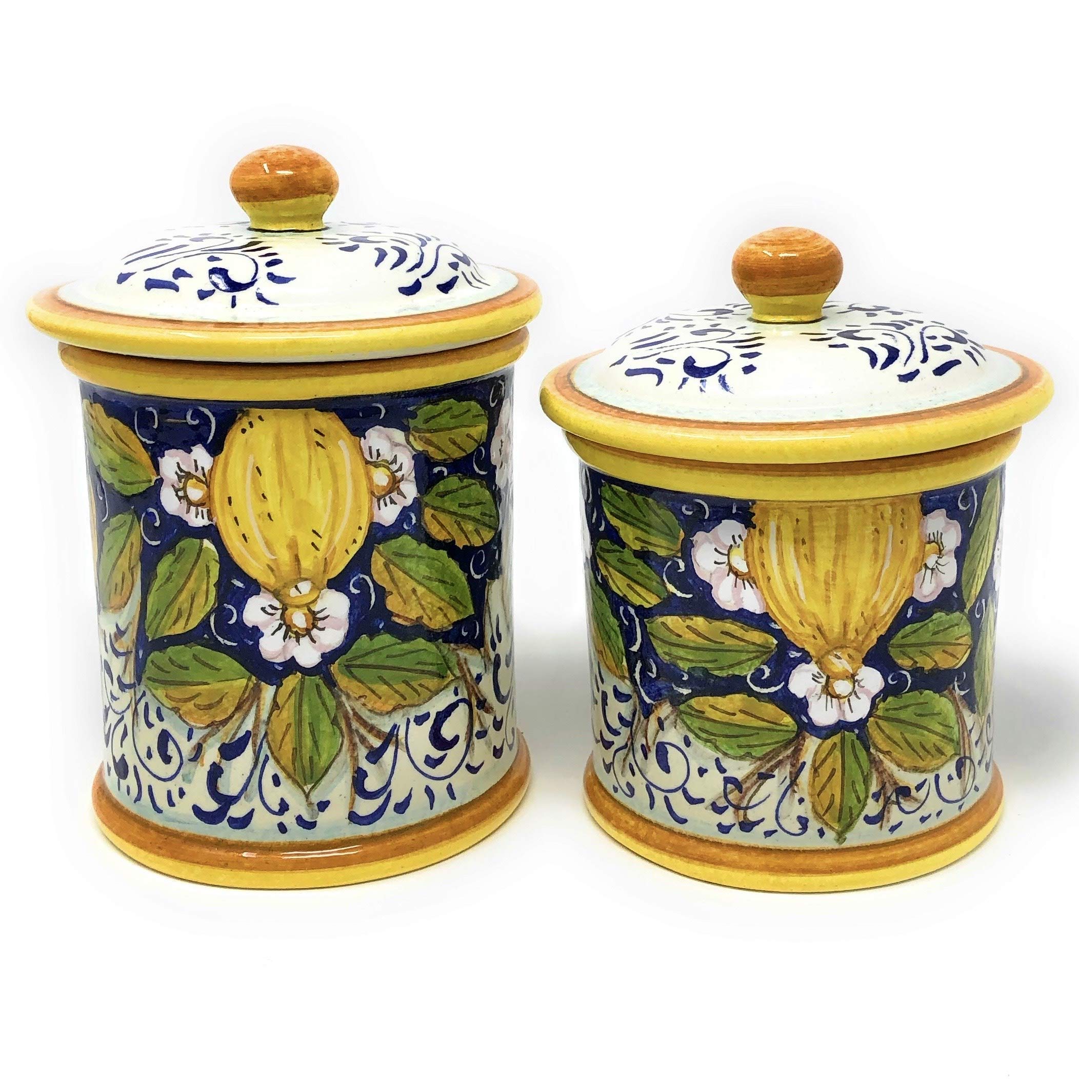 Italian Ceramic Food Storage Jars Set - Hand Painted Tuscan Lemon Design Kitchen Canisters for Salt, Sugar & Spices | Made in Italy Art Pottery for Home & Restaurant Decor