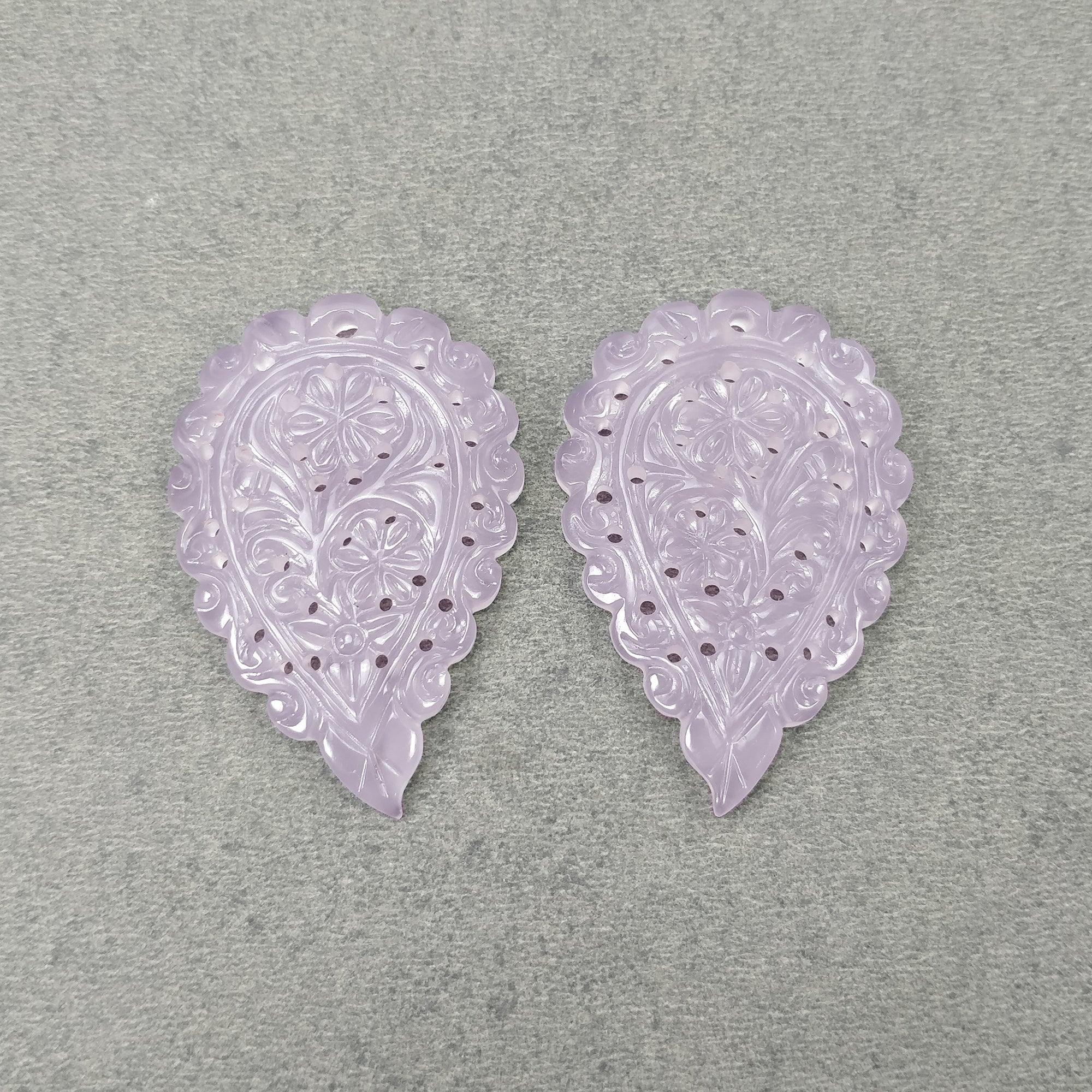 79.35ct Natural Pink Chalcedony Gemstone - Hand Carved Indian Leaf Design (46x30.5mm & 46.5x31mm) 2pc Set - Untreated Healing Stone for Jewelry Making, Meditation & Spiritual Gifts