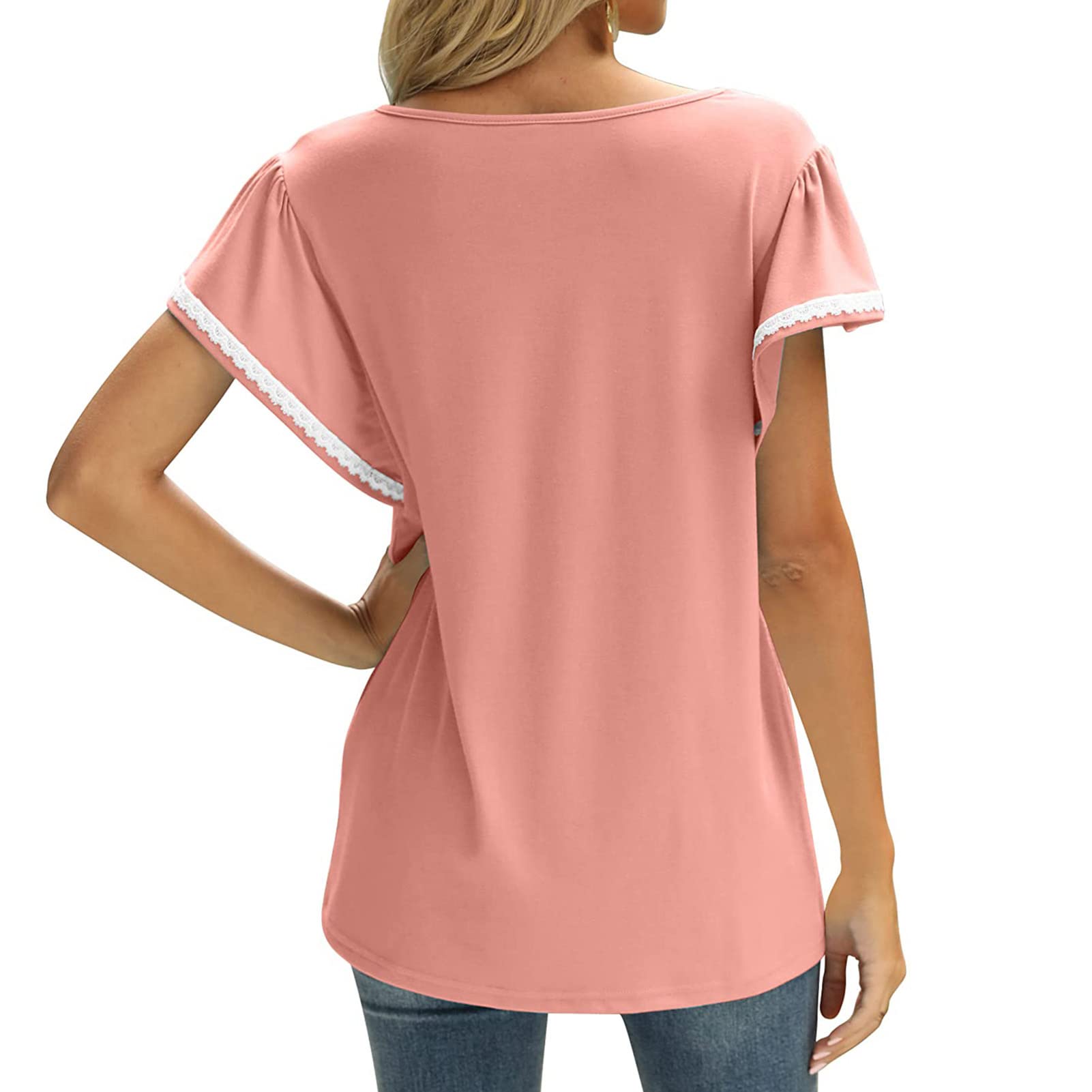 Women's Ruffle Sleeve Blouse - Pure Color Loose Fit Tunic Top with Floral Ruffle Sleeves | Machine Washable | Perfect for School, Office & Casual Outings
