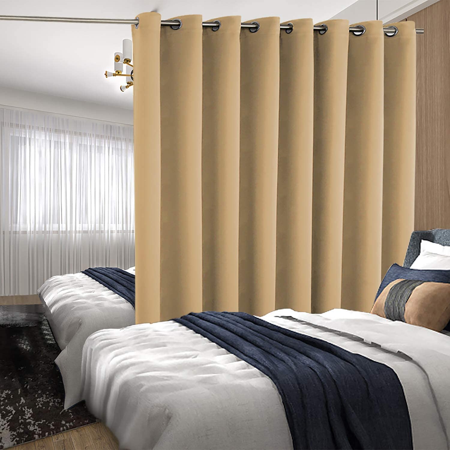 BGment 96 Inch Blackout Thermal Room Divider Curtain for Sliding Glass Door - Wide Darkening Panel for Living Room & Bedroom, Khaki (100