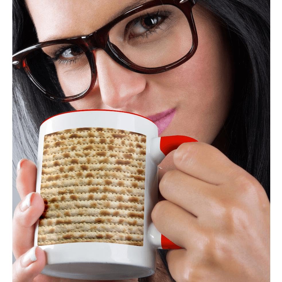 Funny Jewish Humor 3D Rose Matzah Bread Texture Ceramic Mug for Passover Pesach - Red & White Two-Tone Coffee Cup - Perfect Gift for Jewish Holidays, Kosher Kitchen & Humorous Judaica Collectors