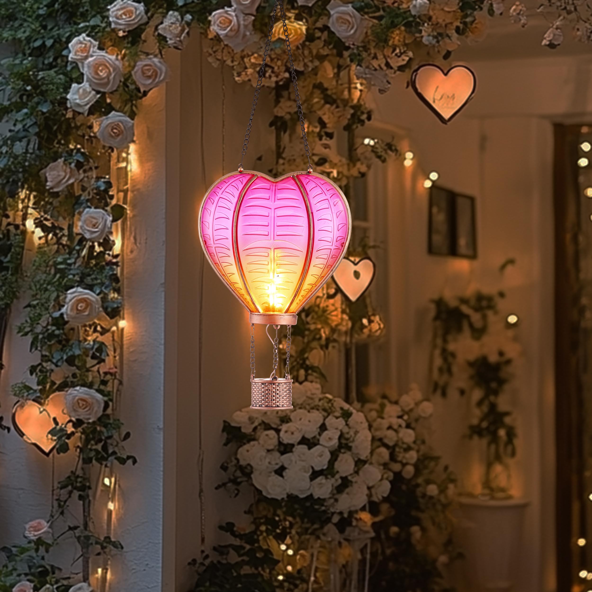 TERESA'S Collections Heart-Shaped Solar Lantern with Flickering Flame Effect - Outdoor Hanging Solar Lights for Garden, Patio, Wedding & Anniversary Decor - Romantic Ambiance Solar-Powered Decoration
