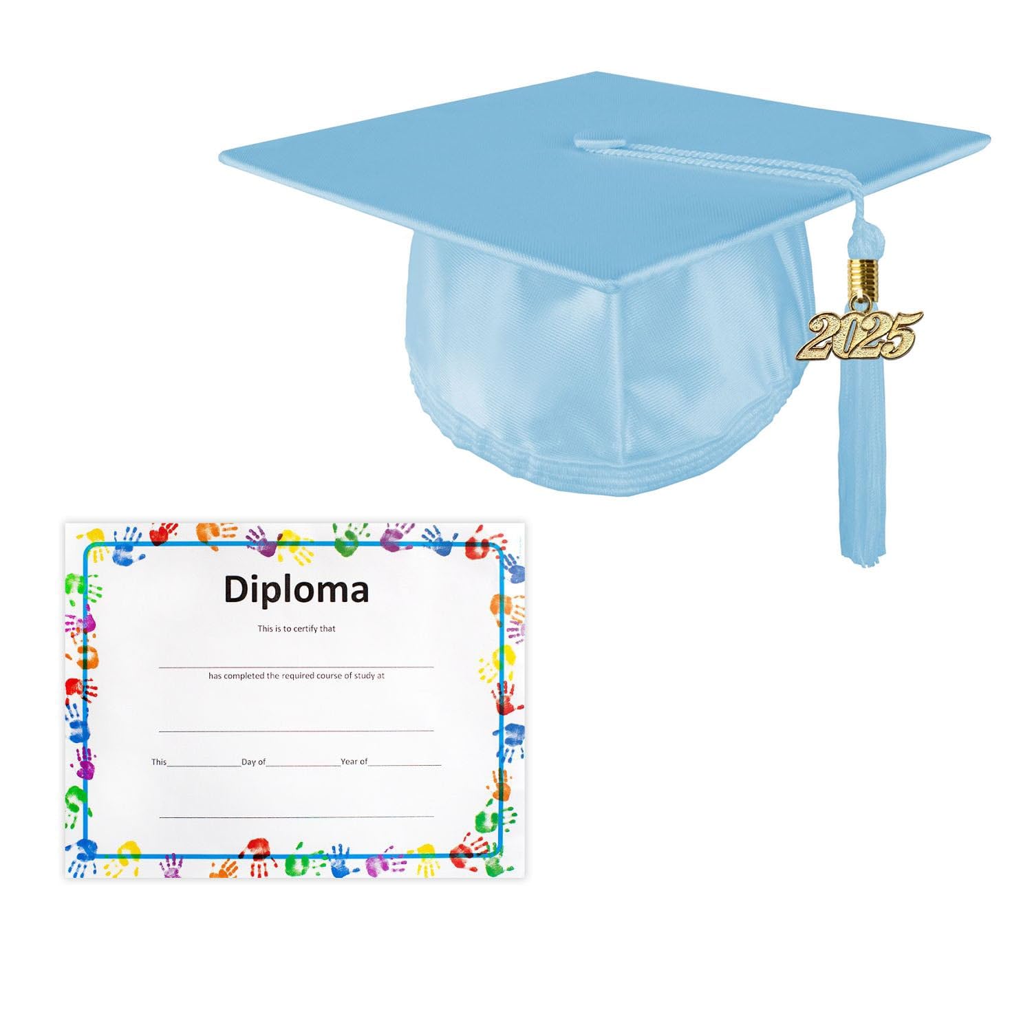 Kids Graduation Cap and Tassel Set with Diploma - Shiny Unisex Preschool & Kindergarten Commencement Accessories - Perfect for School Ceremonies, Photo Shoots & Memory Keepsakes