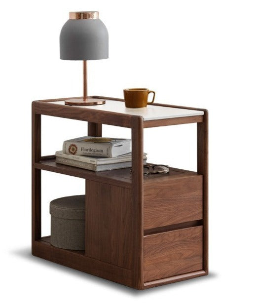 Solid Black Walnut Wood Side Table with Natural Slate Top - Perfect for Living Room, Bedroom, or Office Decor