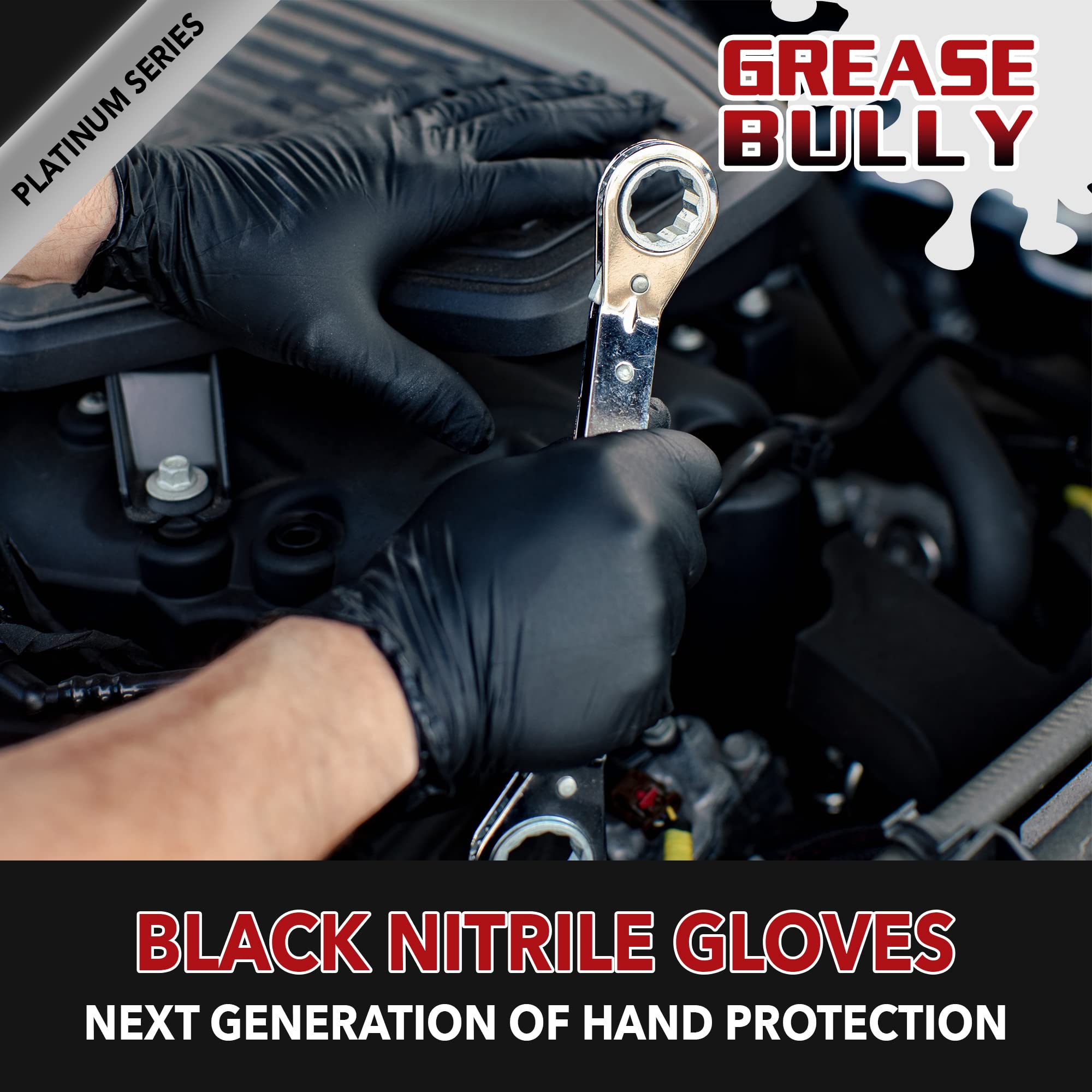EPPCO Grease Bully 6-Mil Black Nitrile Gloves - Disposable, Powder-Free & Latex-Free with Textured Grip - Heavy Duty Work Gloves for Mechanics, Automotive Repair, Food Handling & Industrial Use