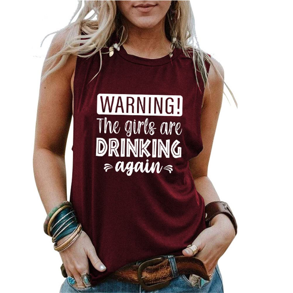 Funny 'Warning The Girls Are Drinking Again' Graphic Tank Top for Women - Cute Sleeveless Letter Print Tee Shirt - Perfect for Girls' Night Out, Bachelorette Parties & Summer Festivals