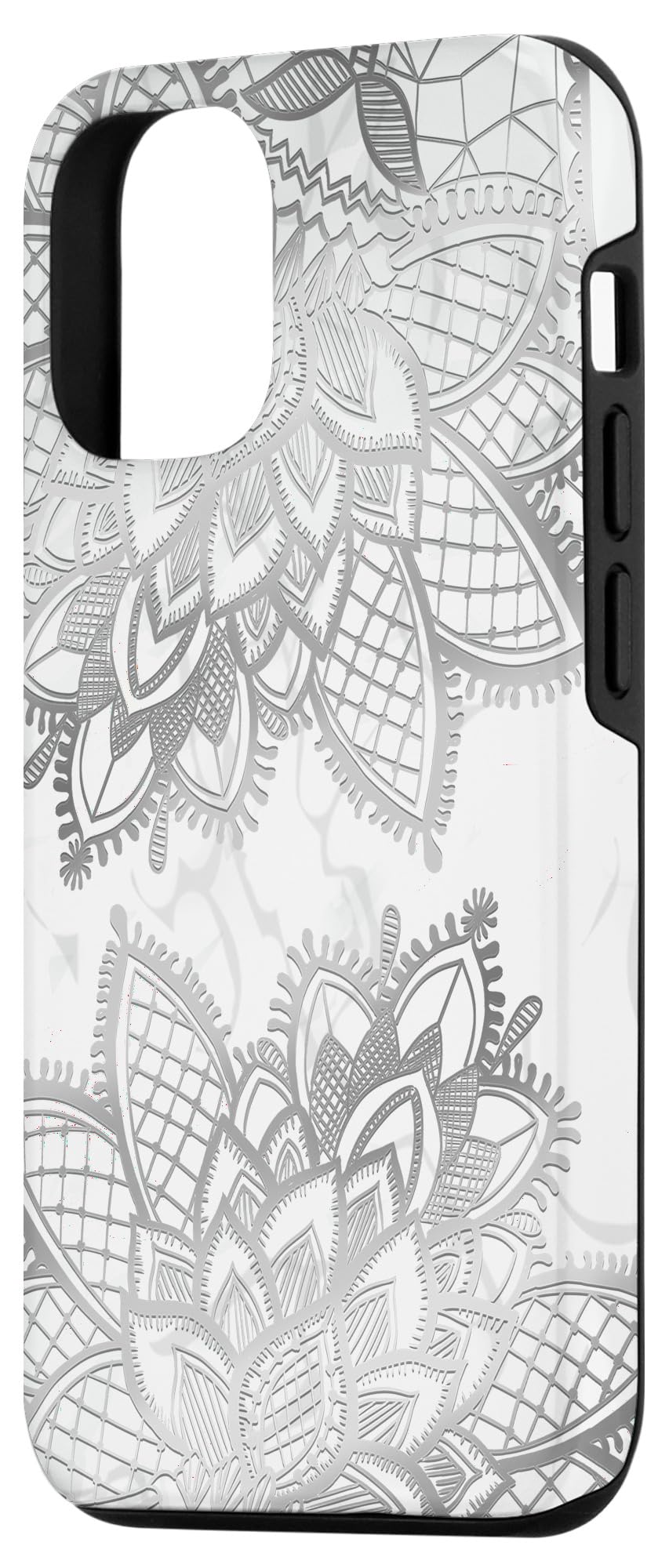 iPhone 12/12 Pro Case - White & Grey Lotus Mandala Geometric Design - Sacred Geometry Phone Cover - Perfect Yoga Gift & Meditation Accessory for Yoga Lovers & Spiritual Practitioners