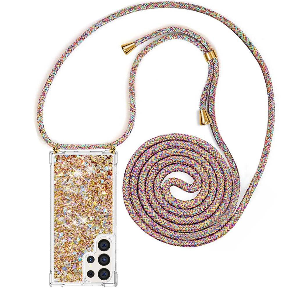 YuhooTech Glitter Quicksands Phone Case for Samsung Galaxy S24 Ultra with Neck Strap - Stylish Protective Cover with Lanyard for Everyday Use, Travel & Outdoor Activities