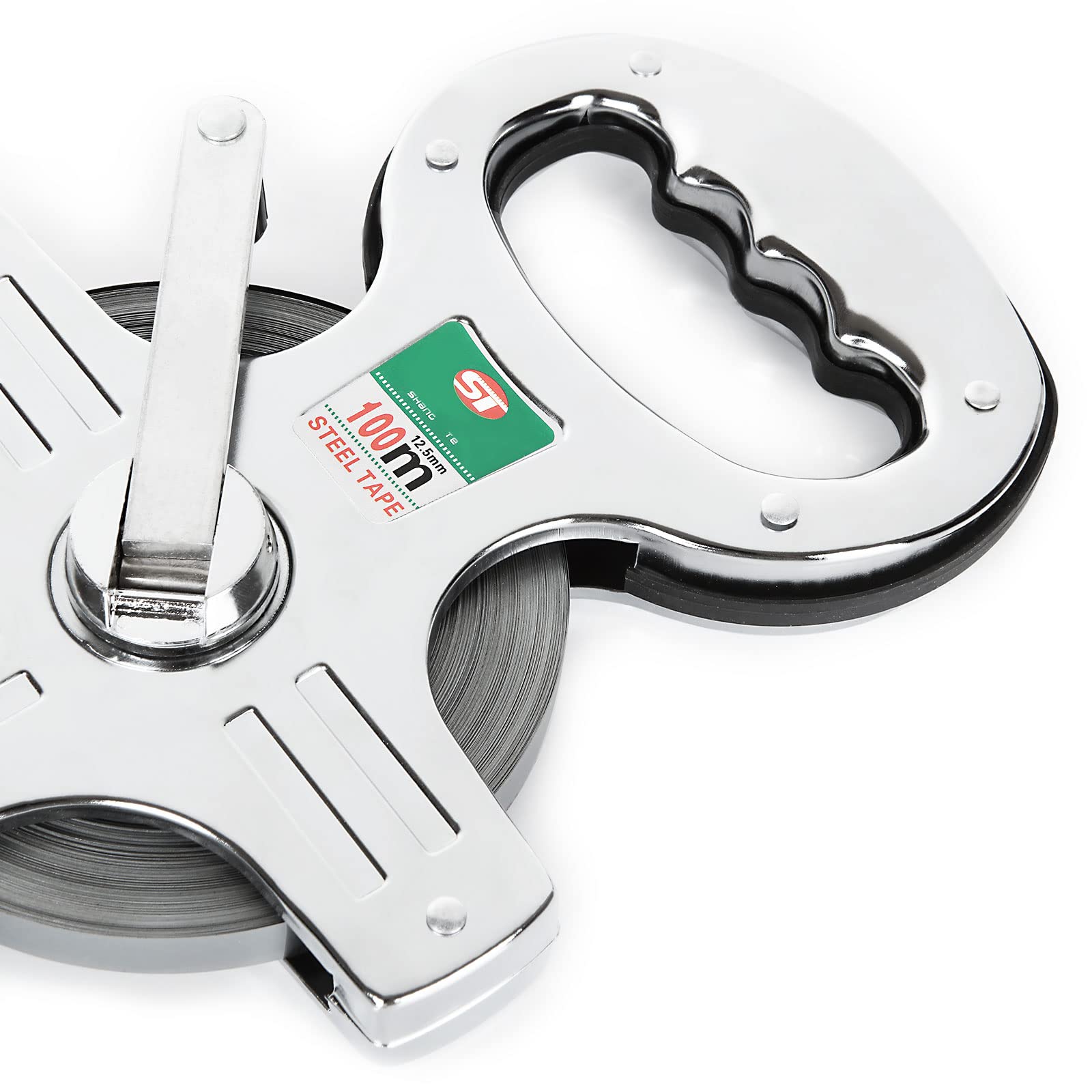 **330ft/100M Stainless Steel Open Reel Tape Measure - Heavy Duty Construction, Carpentry, DIY Projects - Perfect for Workshop, Building & Outdoor Measuring**