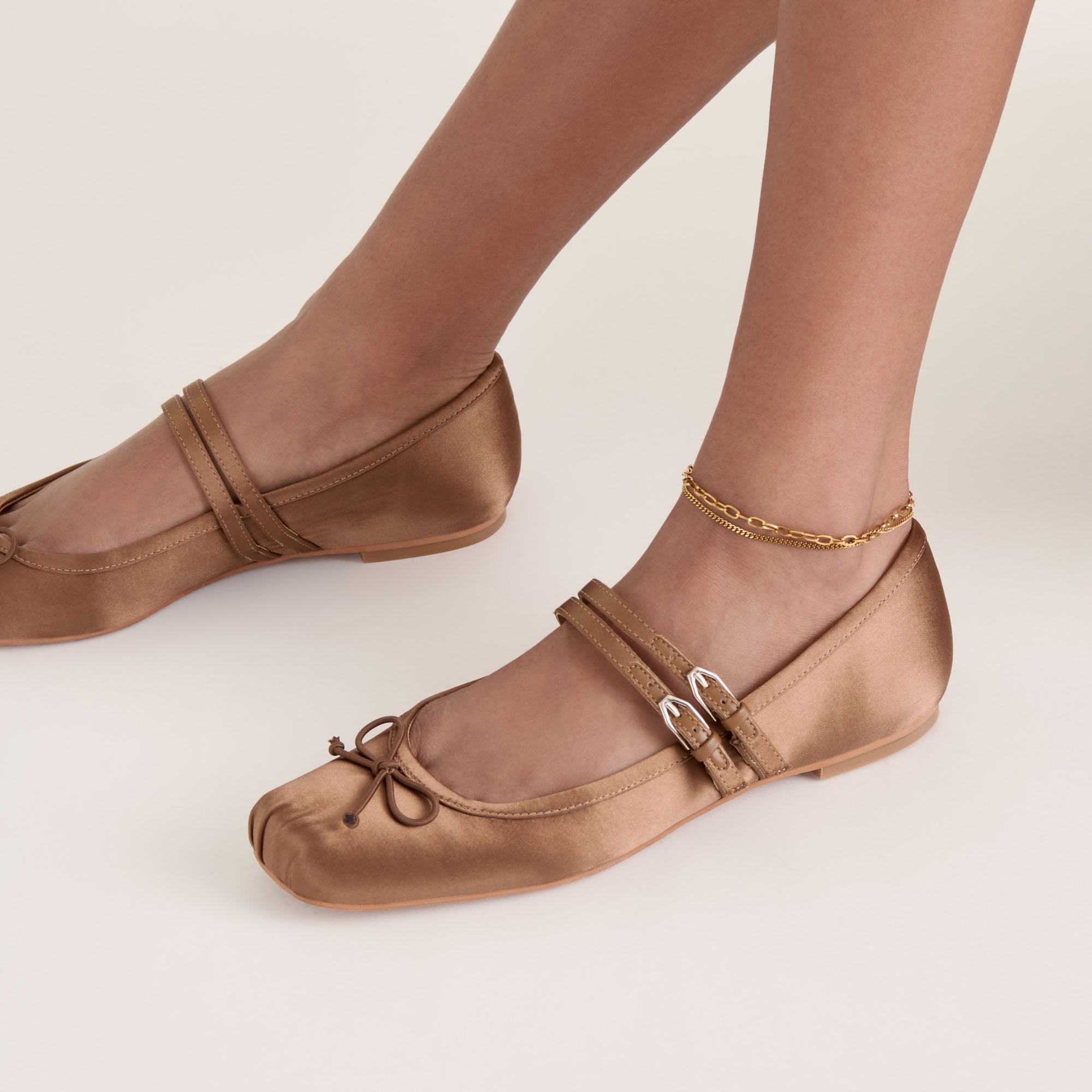 GIBSEN Women's Ballet Flats - Mid Brown Satin Shoes for Comfort & Style | Perfect for Work, Casual Wear & Special Occasions