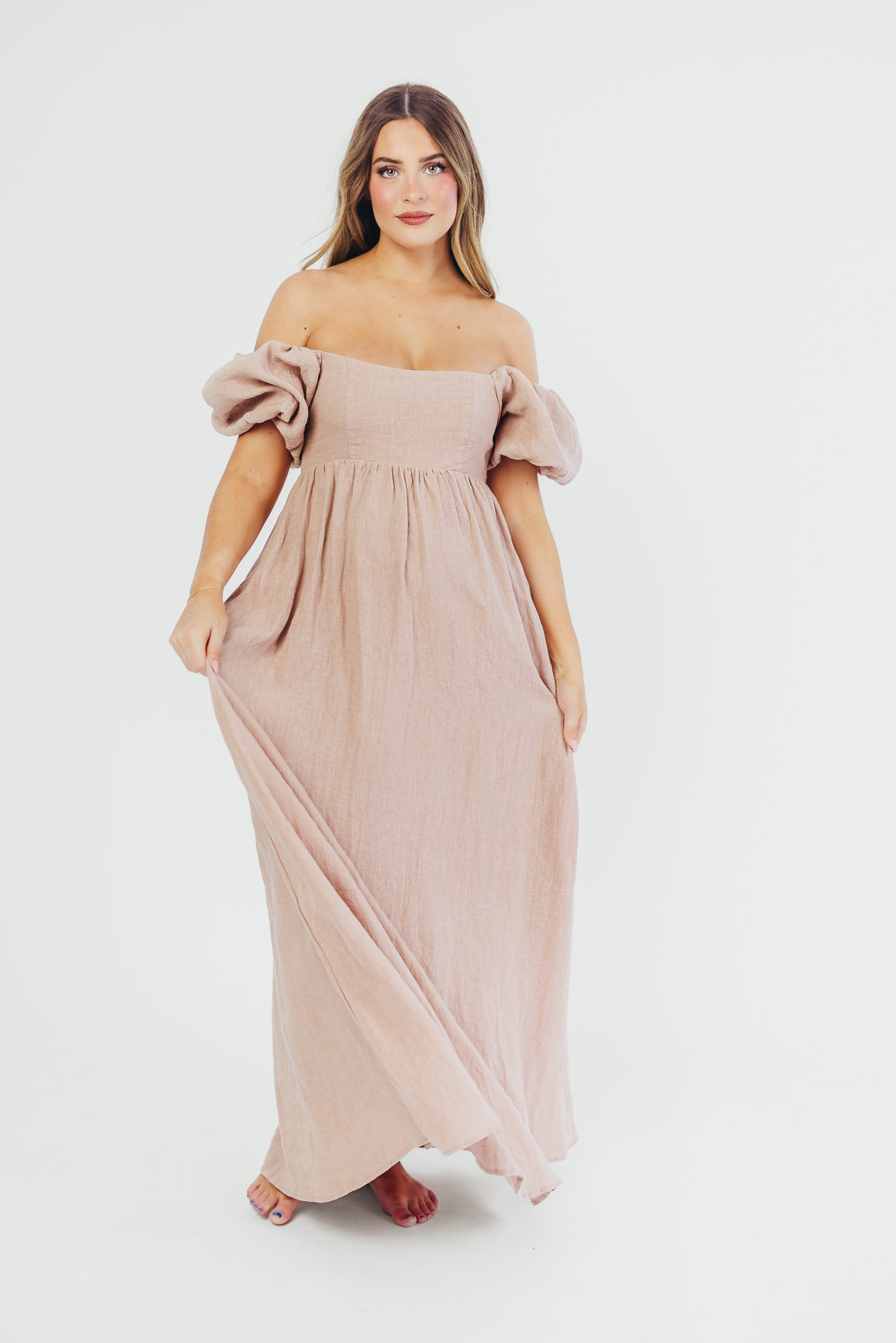 Elegant Candace Maxi Dress in Dusty Rose - 100% Breathable Linen, Bump-Friendly Maternity Dress for Women - Perfect for Summer Weddings, Beach Vacations & Casual Outings