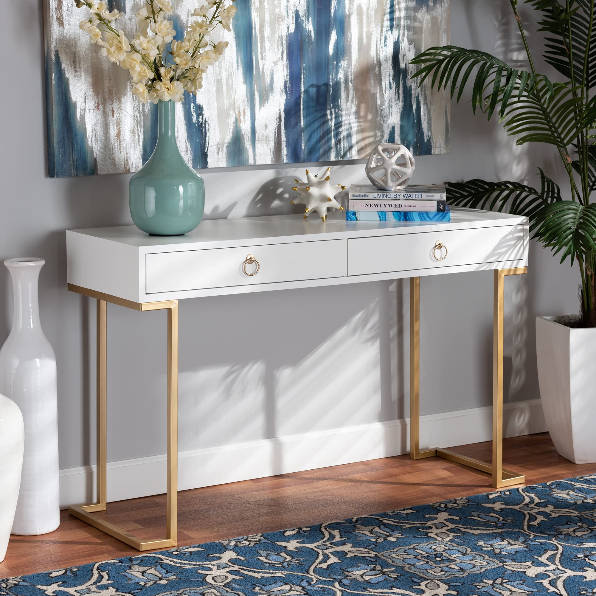 Baxton Studio Beagan Modern Console Table - White & Gold Finish for Entryway, Living Room, or Hallway Decor
