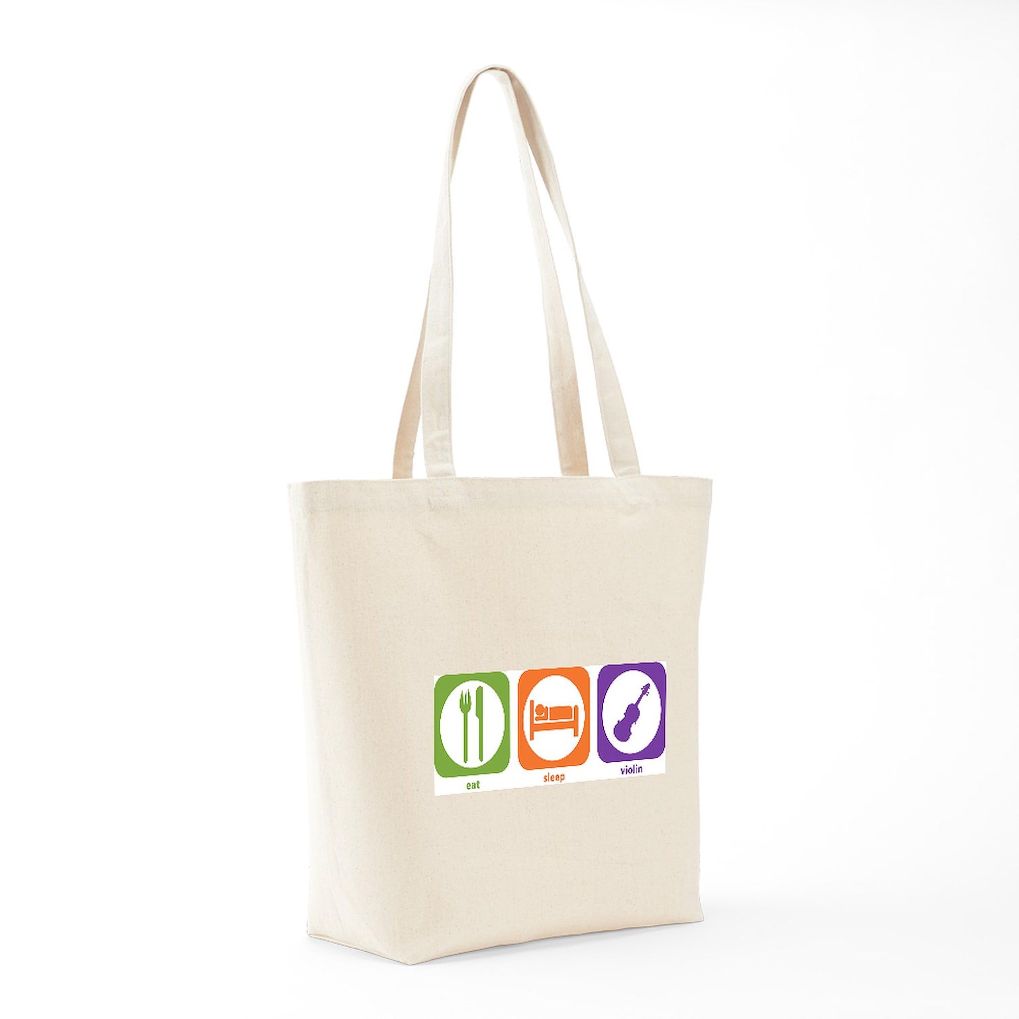 Eat Sleep Violin Tote Bag - Natural Canvas Reusable Shopping Bag for Musicians & Music Lovers - Perfect for Groceries, School, Work & Music Practice