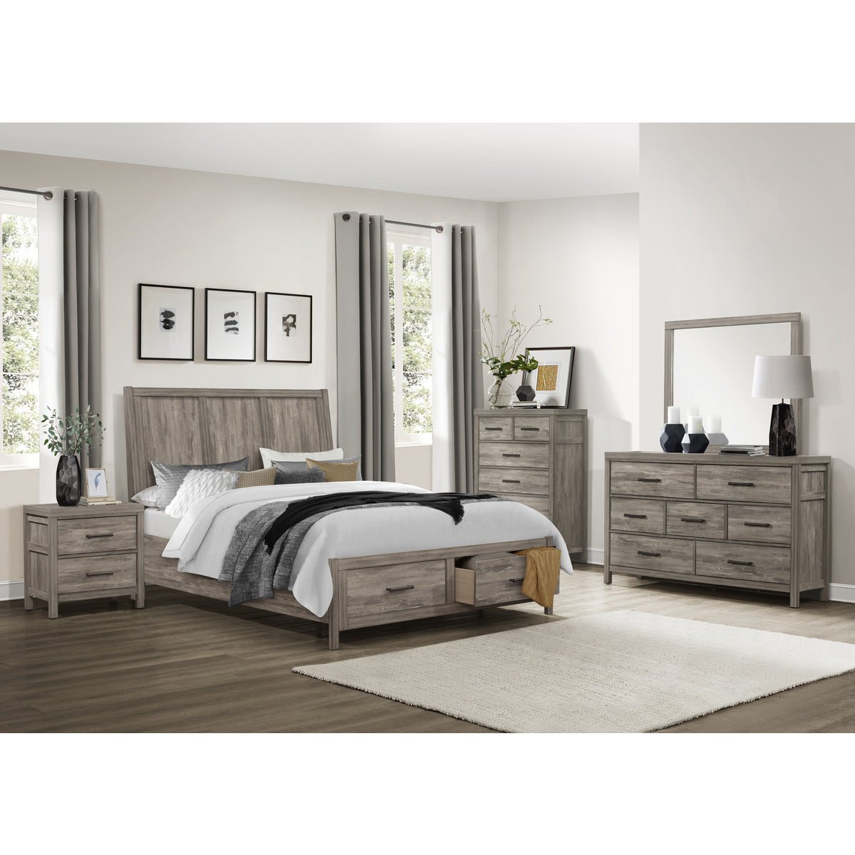 Bainbridge Eastern King Platform Bed with Footboard Storage - Modern Wooden Bed Frame with Underbed Storage Space - Perfect for Master Bedrooms, Guest Rooms & Small Spaces