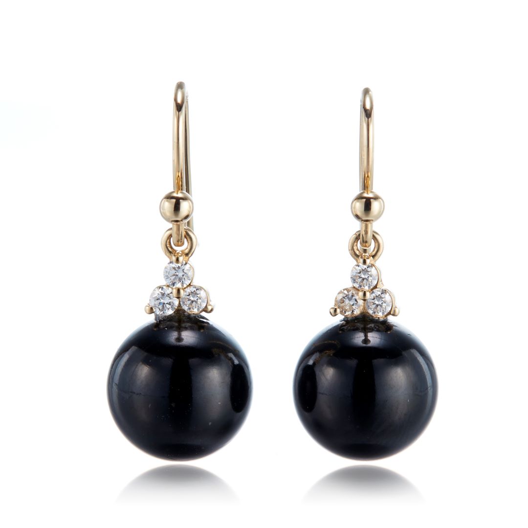 Black Jade & Diamond Madison Drop Earrings – Elegant Dangle Earrings for Women, Perfect for Weddings, Parties & Evening Events