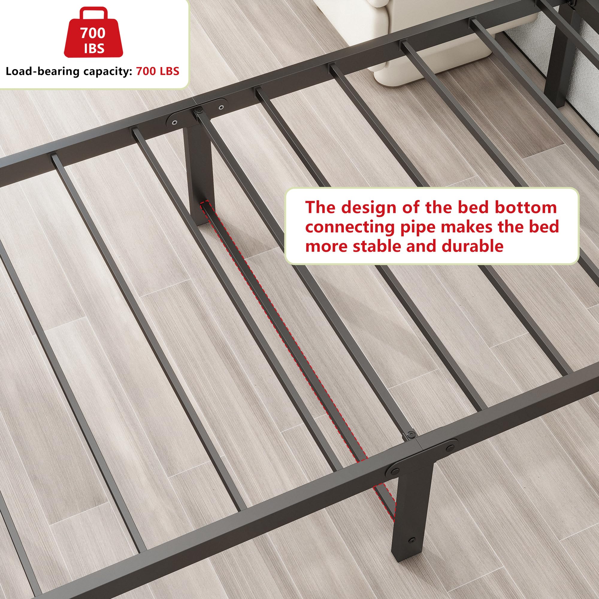 14 Inch Twin Bed Frame - Heavy Duty Metal Platform Bed with Storage, No Box Spring Needed, Double Reinforcement & Noise Free - Textured Black - Perfect for Kids, Teens, Guest Rooms & Small Spaces