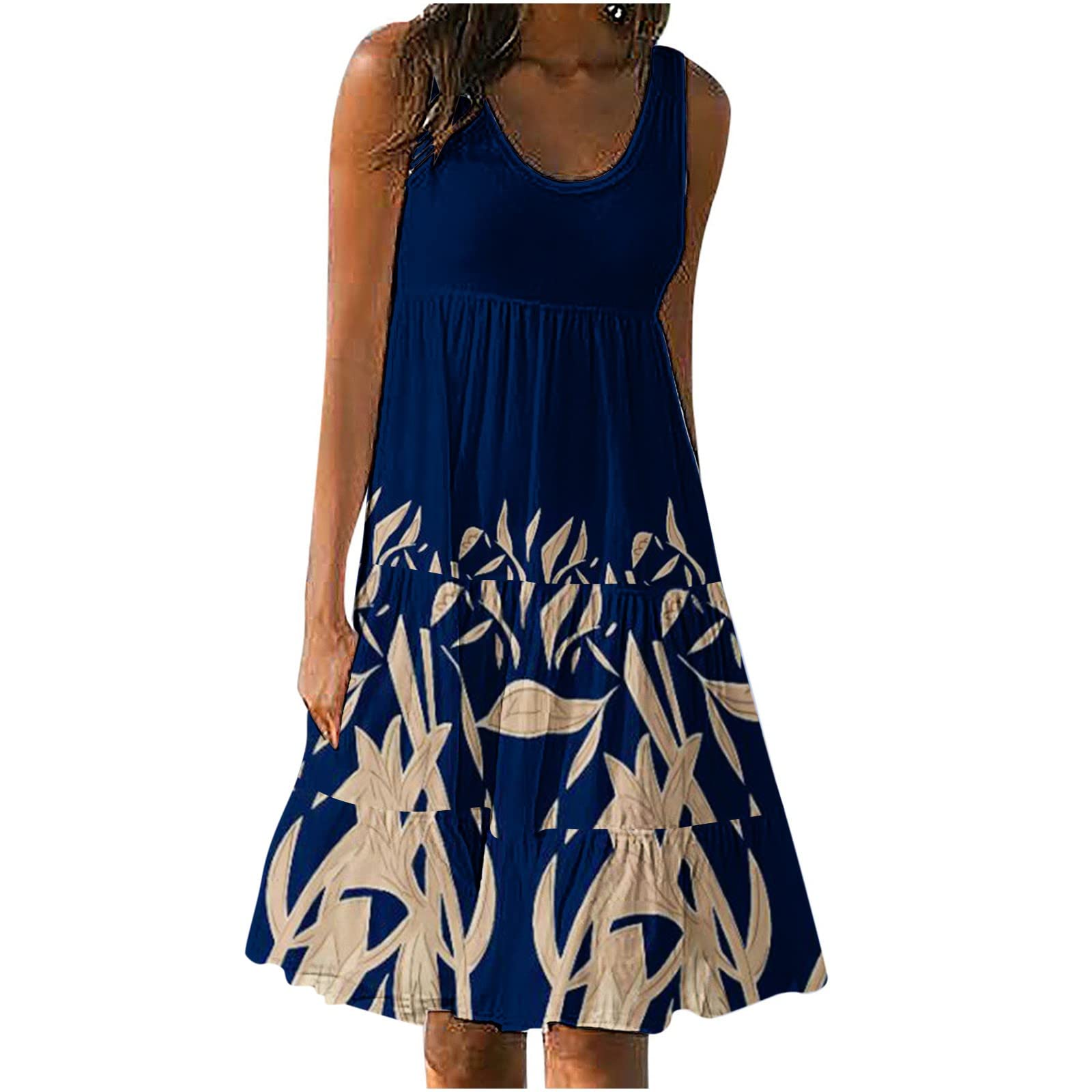 Japceit Women's Summer Sleeveless Floral Print Round Neck Party Dress - Beach Vacation, Poolside Lounging & Casual Outings